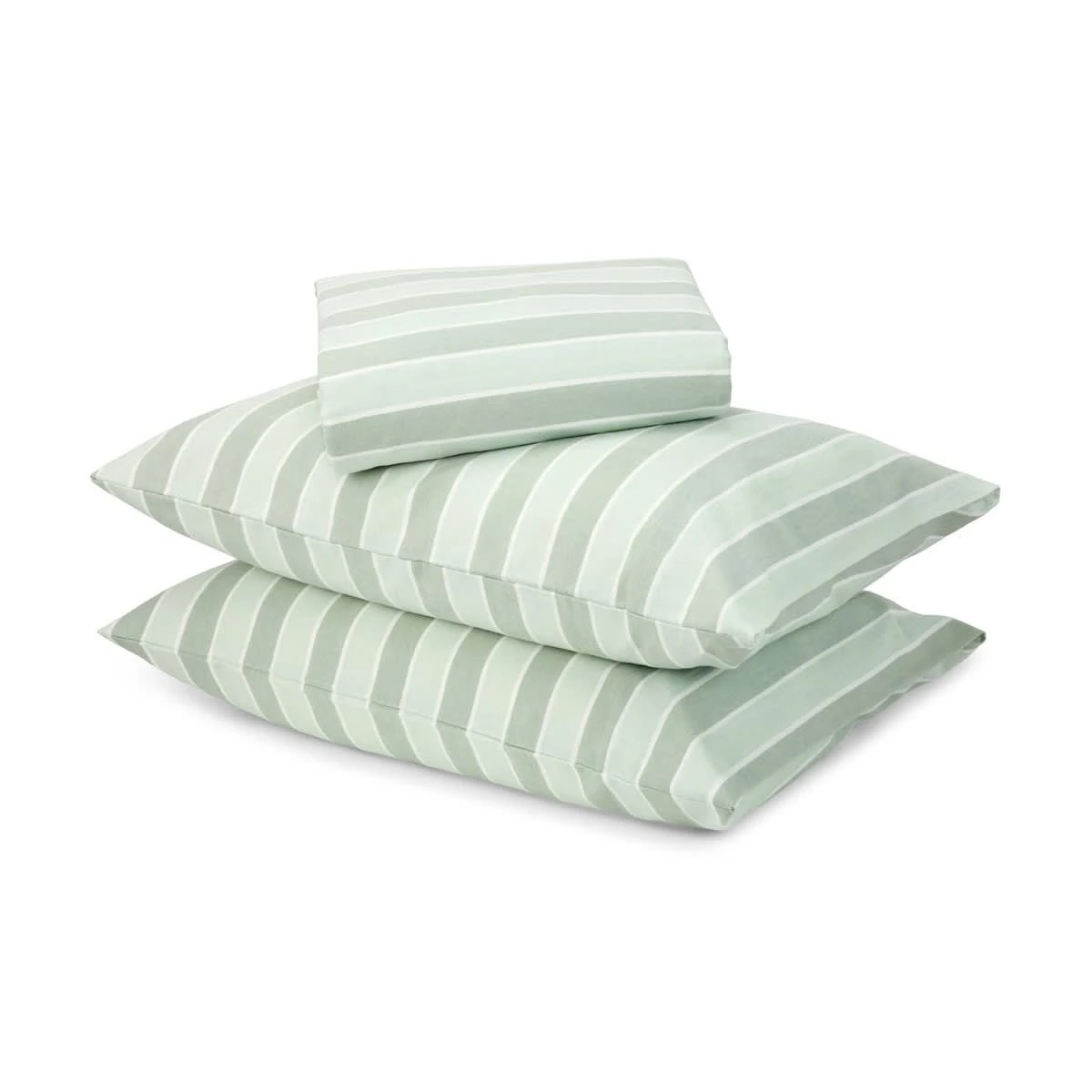 1 Stripe Flannelette Cotton Sheet Set - Double Bed, Sage, 1 of 7