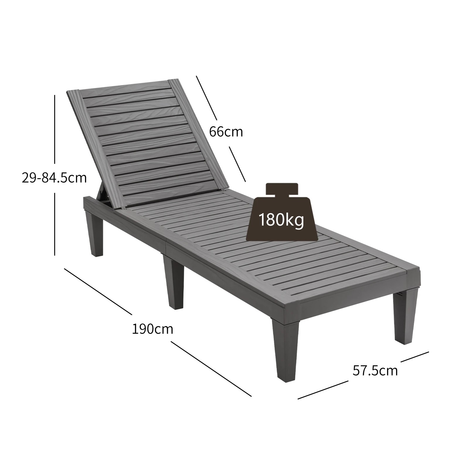 2 Costway Patio Chaise Lounge Chair 5-Position Adjustable Sun Tanning Chair - Grey, 2 of 3