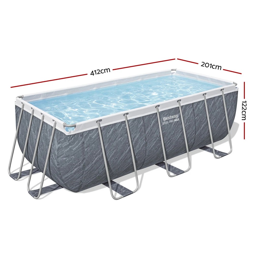 2 Bestway Swimming Pool 412x201x122cm Steel Frame Pool Set w/Pump Ladder - Grey, 2 of 10