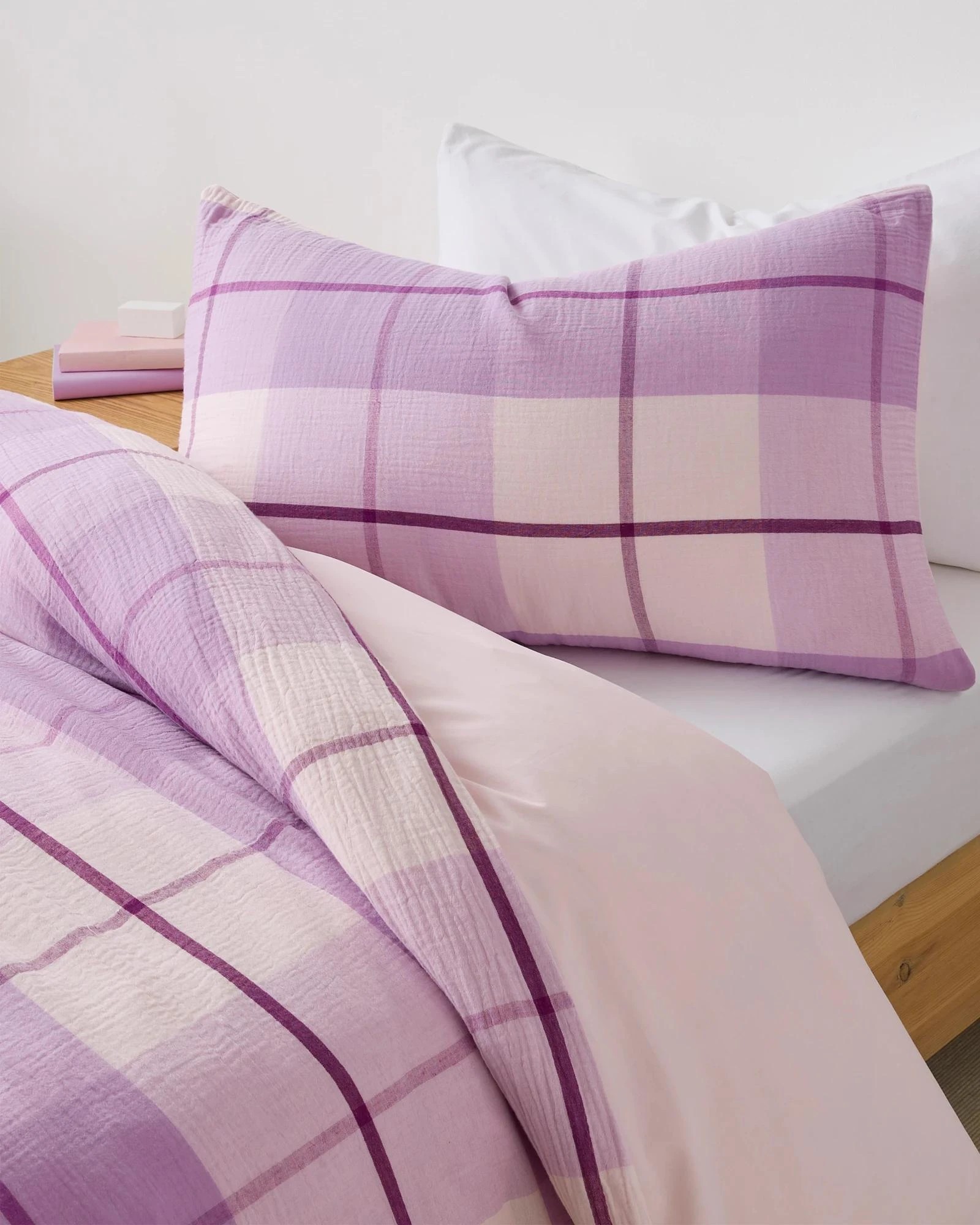 2 Target Angie Check Australian Cotton Muslin Quilt Cover Set - Single Bed - Purple, 2 of 3
