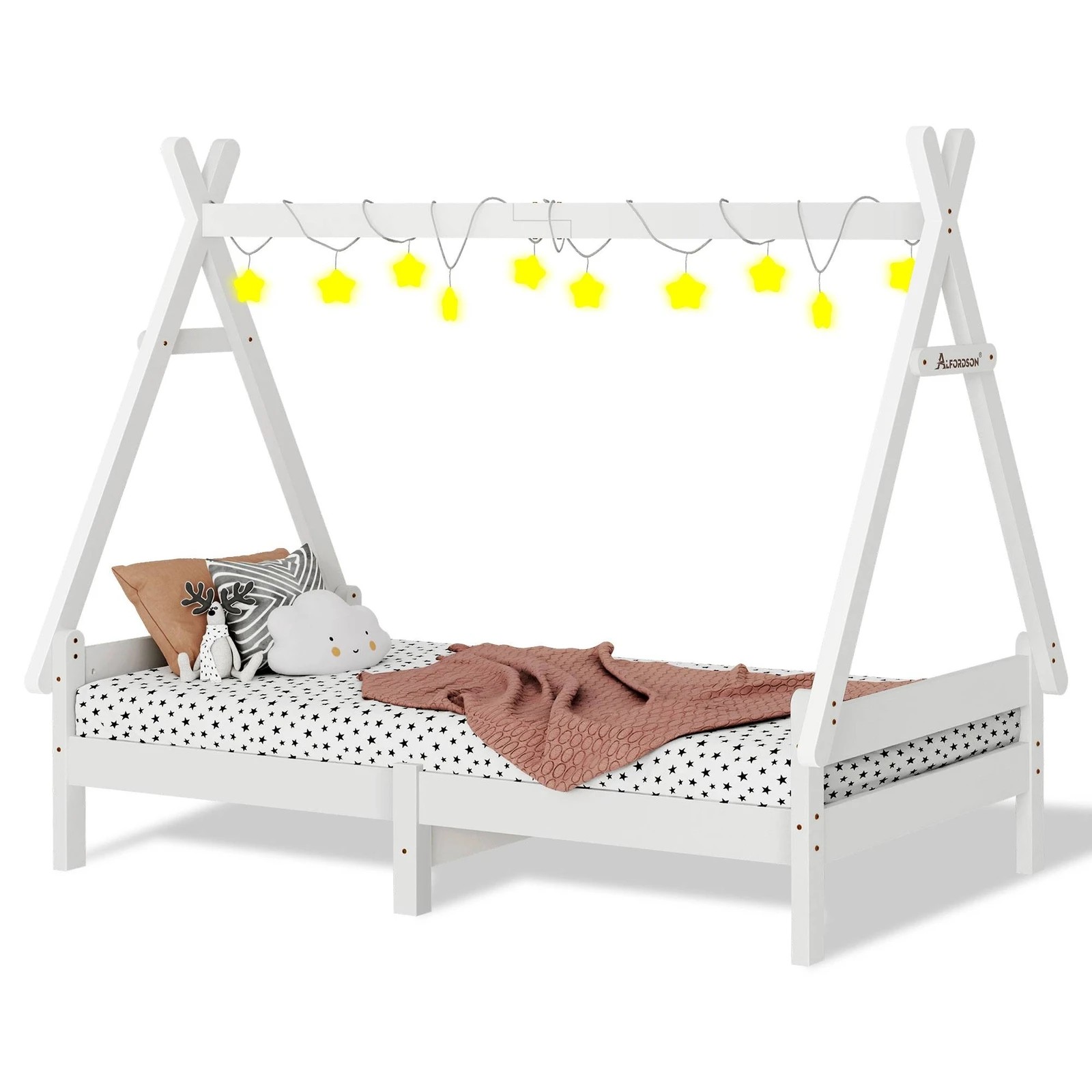 1 Alfordson Kids Bed Frame Wooden Timber Single House Frame Platform Base Estelle - White, 1 of 10
