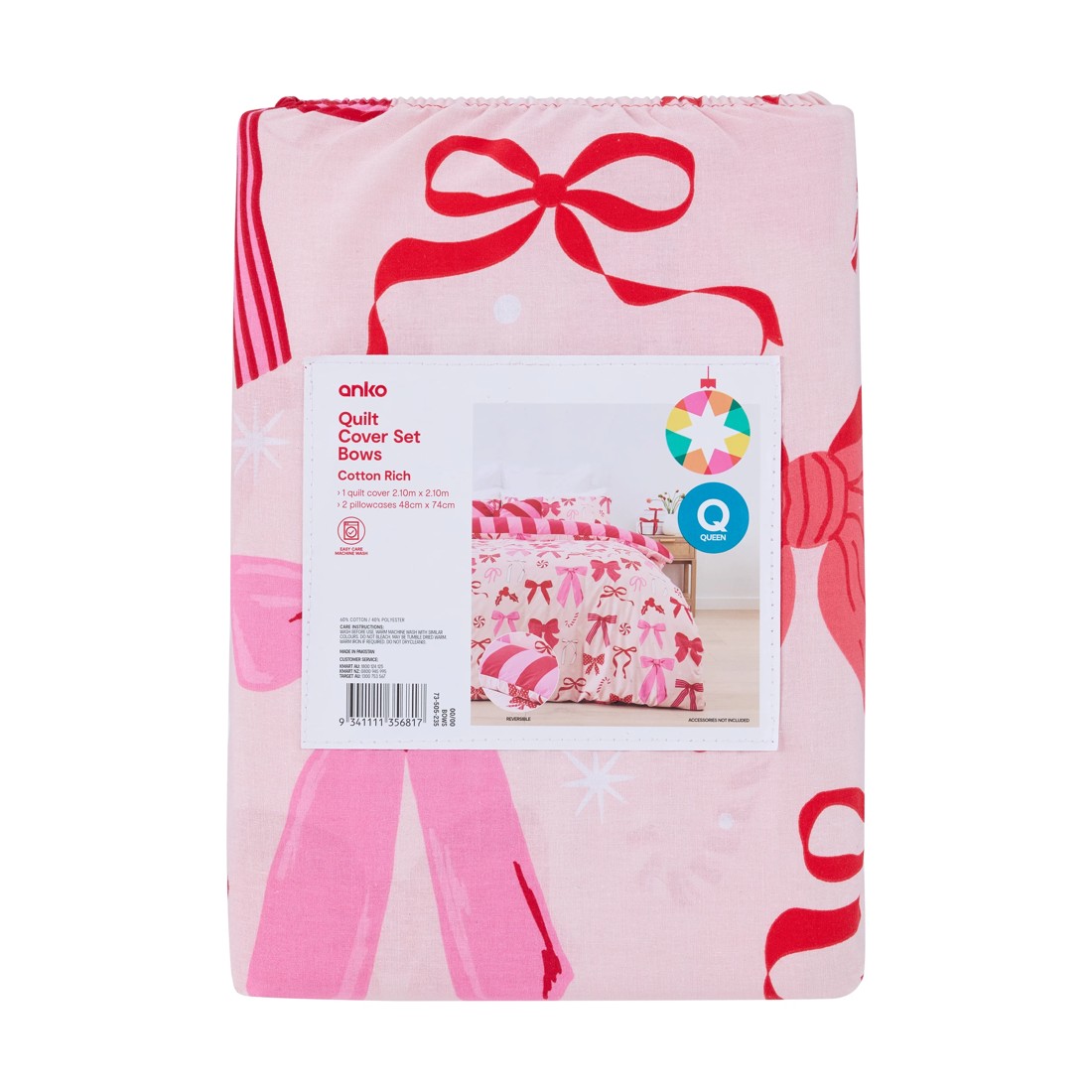 8 Bows Cotton Rich Reversible Quilt Cover Set - Queen Bed, 8 of 8