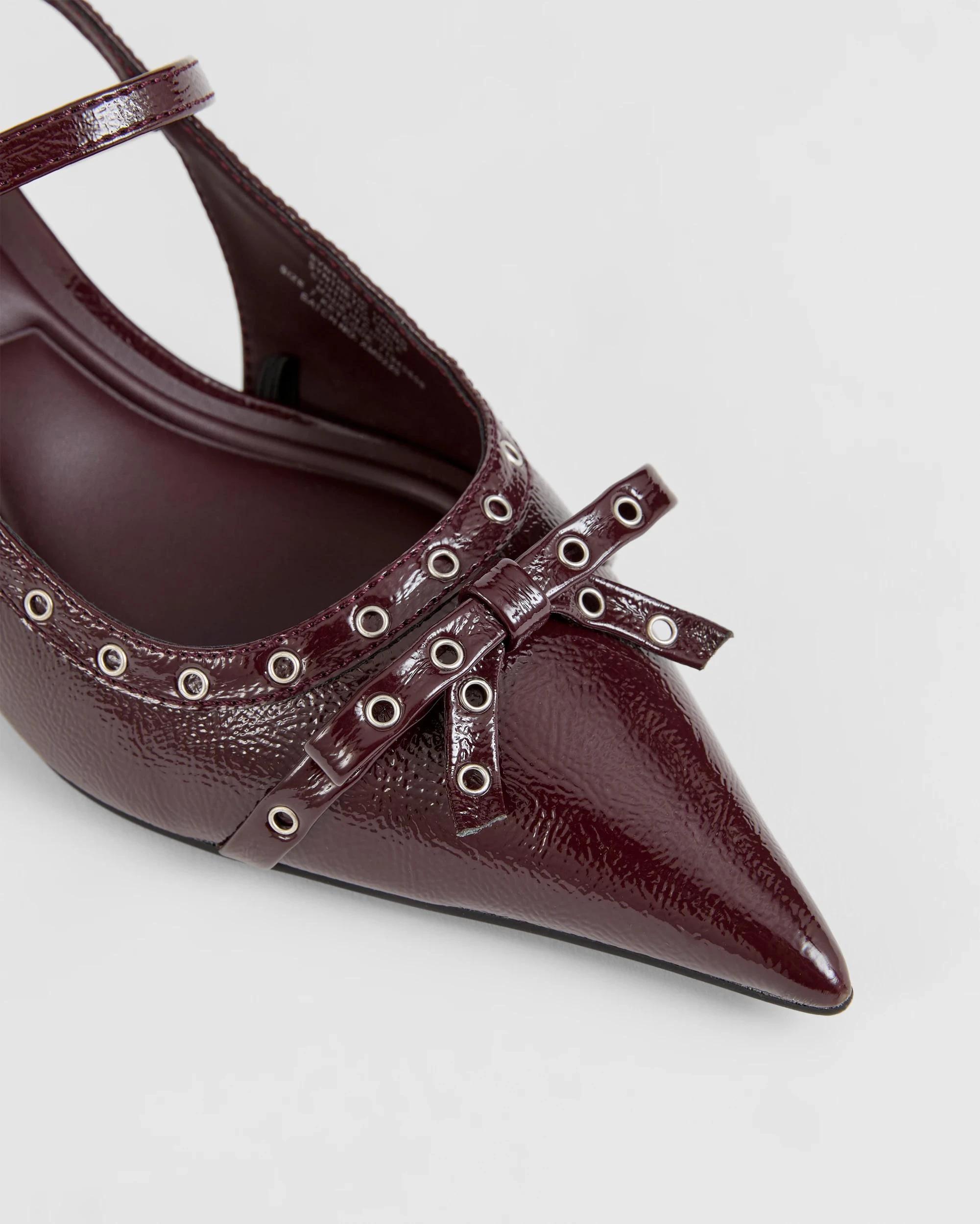 3 Target Woman Eyelet Sling Back Kitten Heel BURGUNDY PATENT, 3 of 3