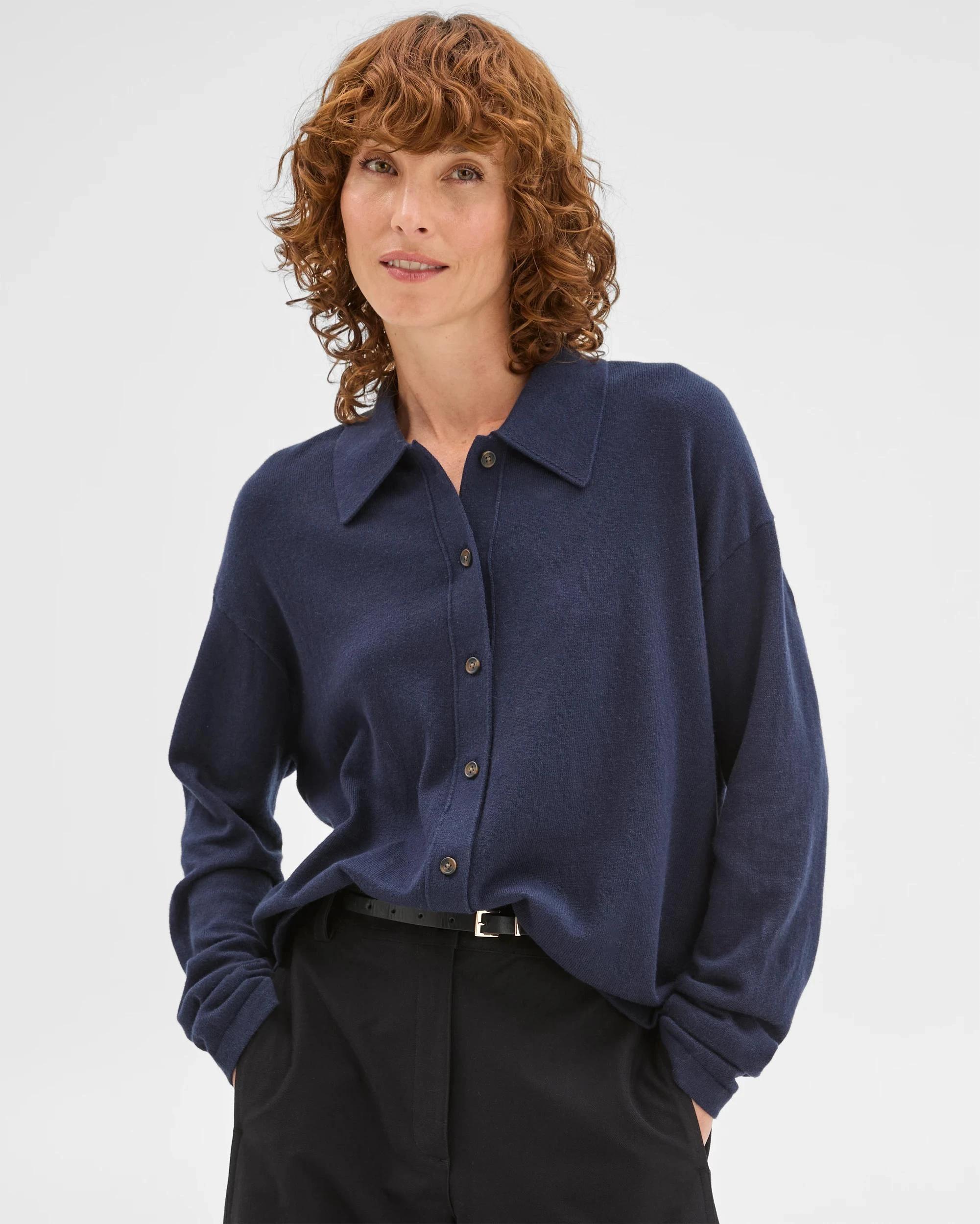 3 Target Woman Australian Cotton Blend Knit Polo Collar Cardigan NAVY BLAZER, 3 of 6