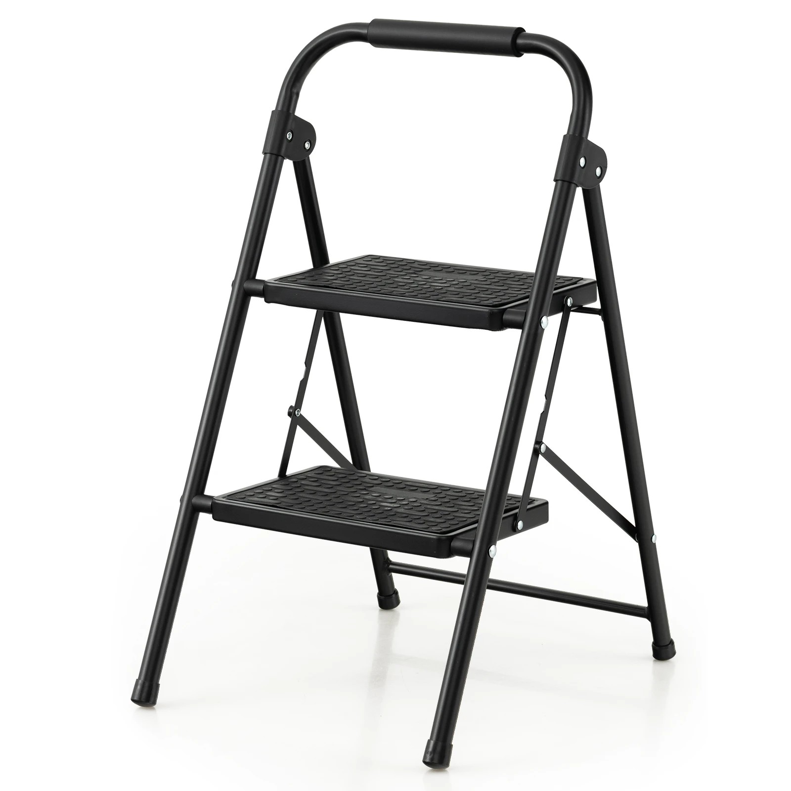 1 Costway 2-Step Folding Ladder Portable Stool Ladders 265kg Capacity - Black, 1 of 3