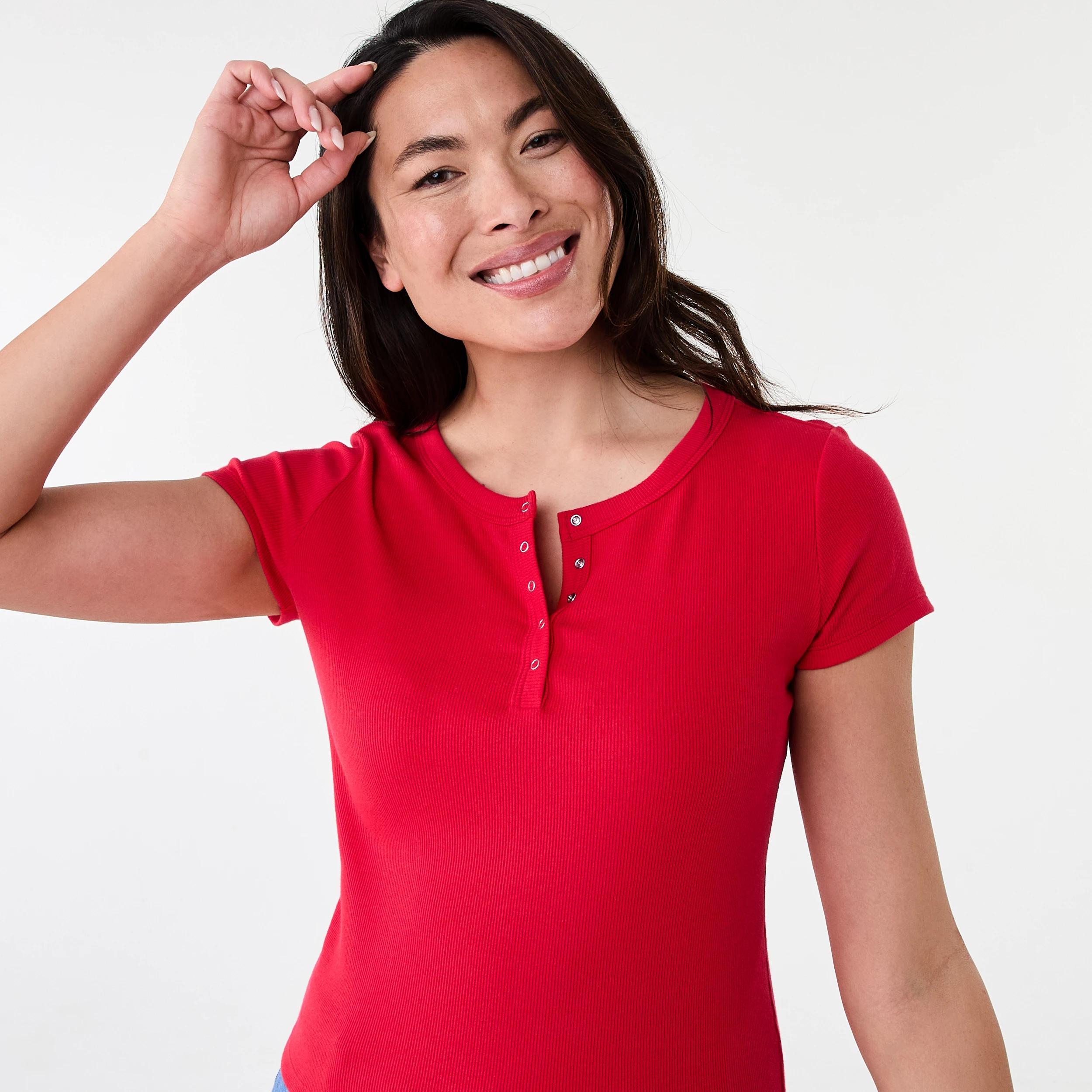 4 Short Sleeve Rib Henley T-shirt Strawberry, 4 of 5