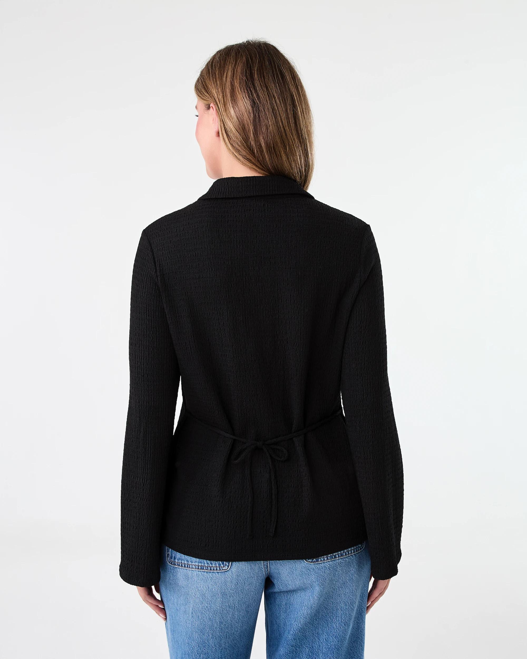 3 Long Sleeve Textured Tie Back Shirt Black, 3 of 9