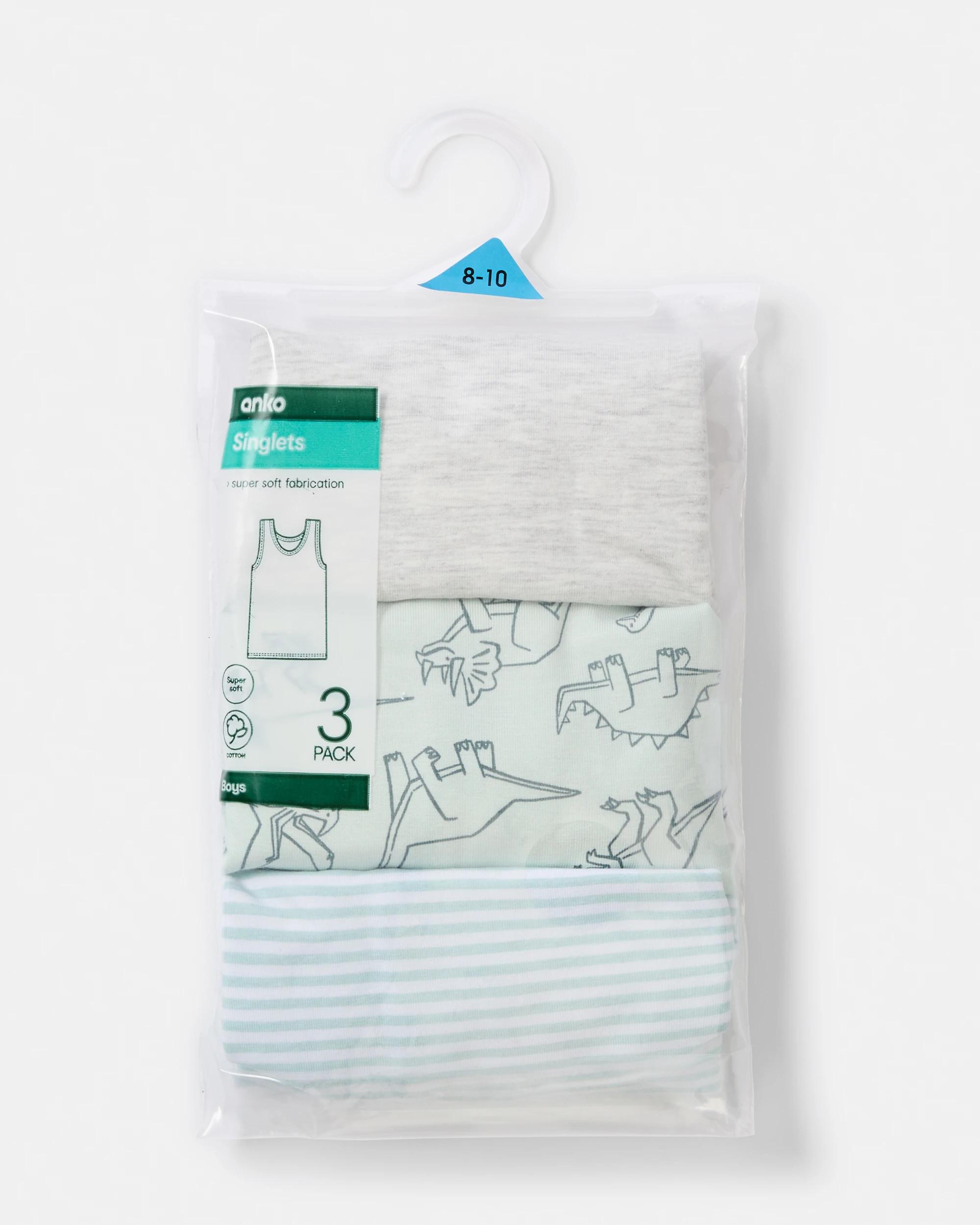 6 3 Pack Singlets Grey Dino, 6 of 6