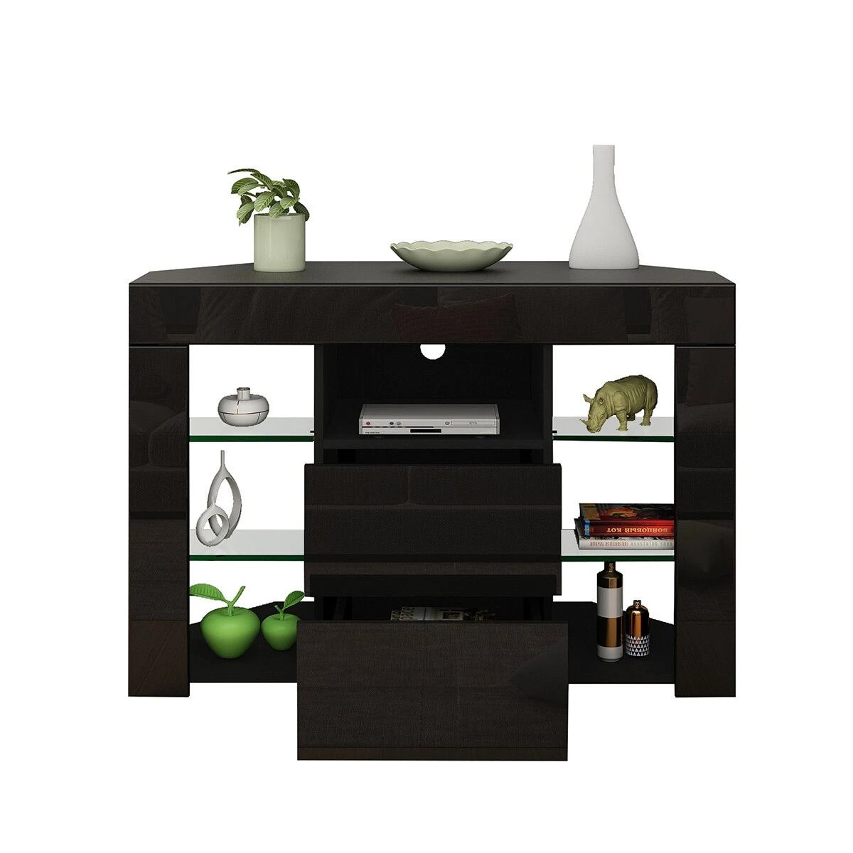 7 Ausway Modern TV Cabinet Storage Unit 2 Drawers High Gloss LED Lighted, 7 of 8