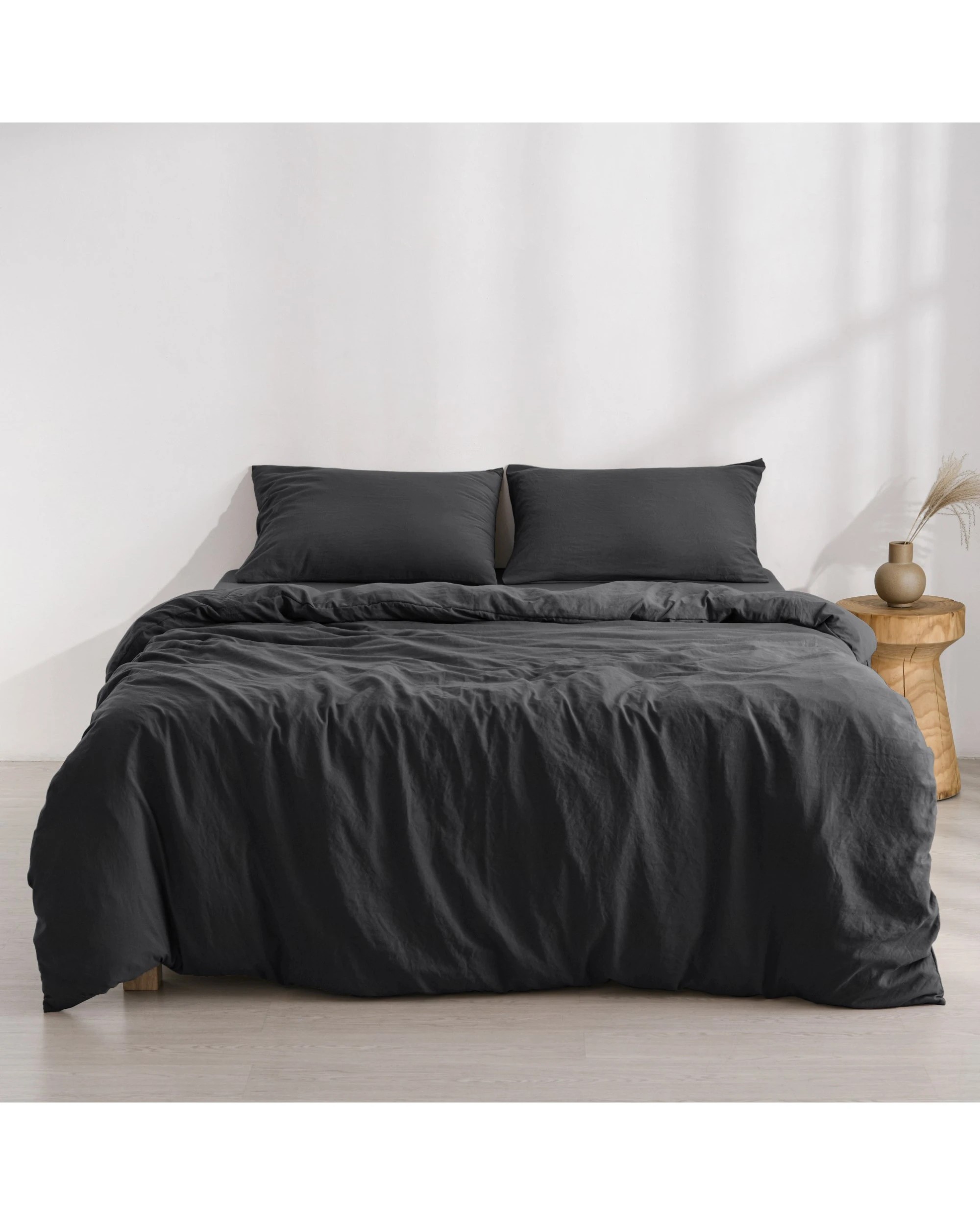 1 Dreamaker Superfine Washed Microfibre Quilt Cover Set - Double Bed - Black, 1 of 7