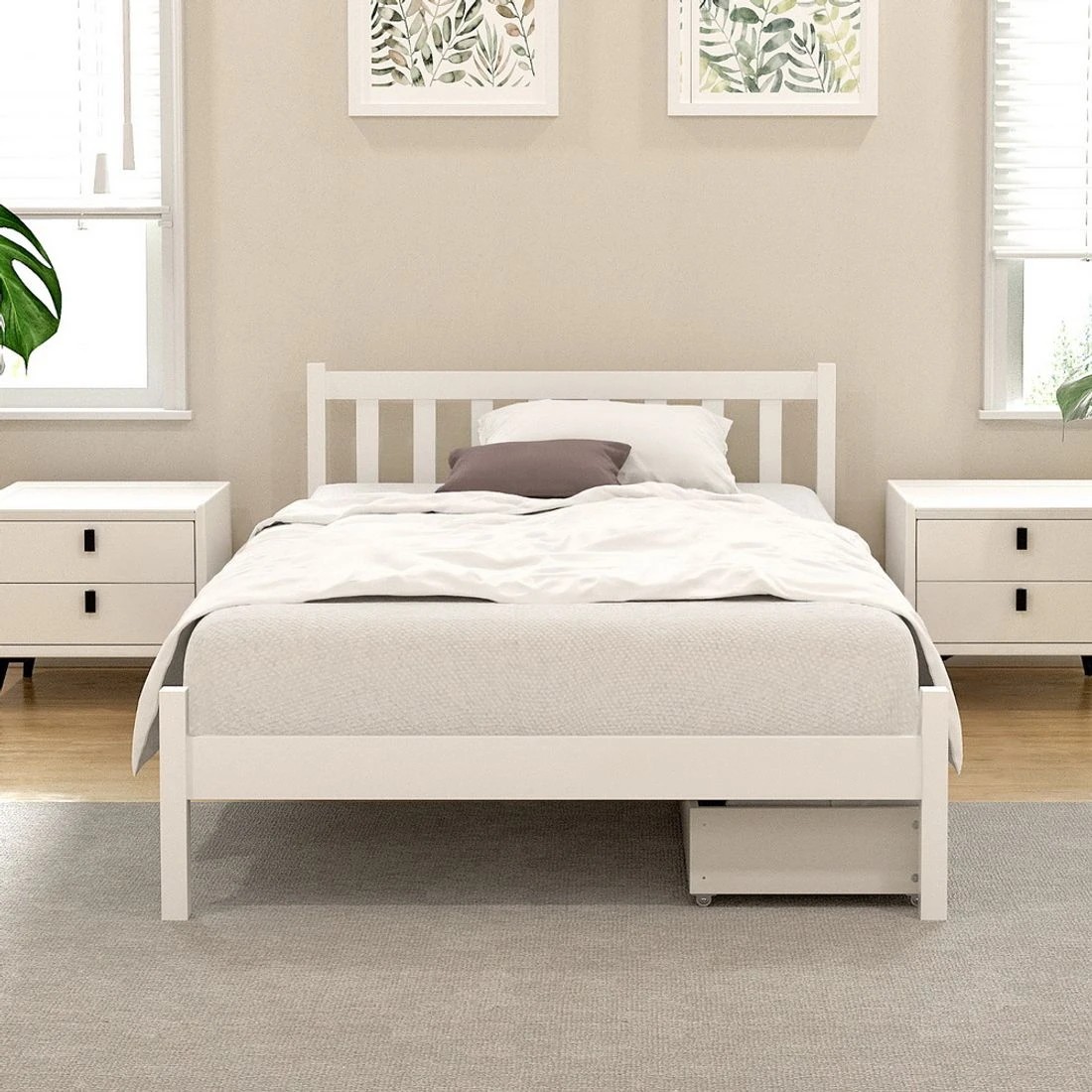 7 Artiss Bed Frame King Single Size Wooden Platform with 2 Storage Drawers - White, 7 of 8