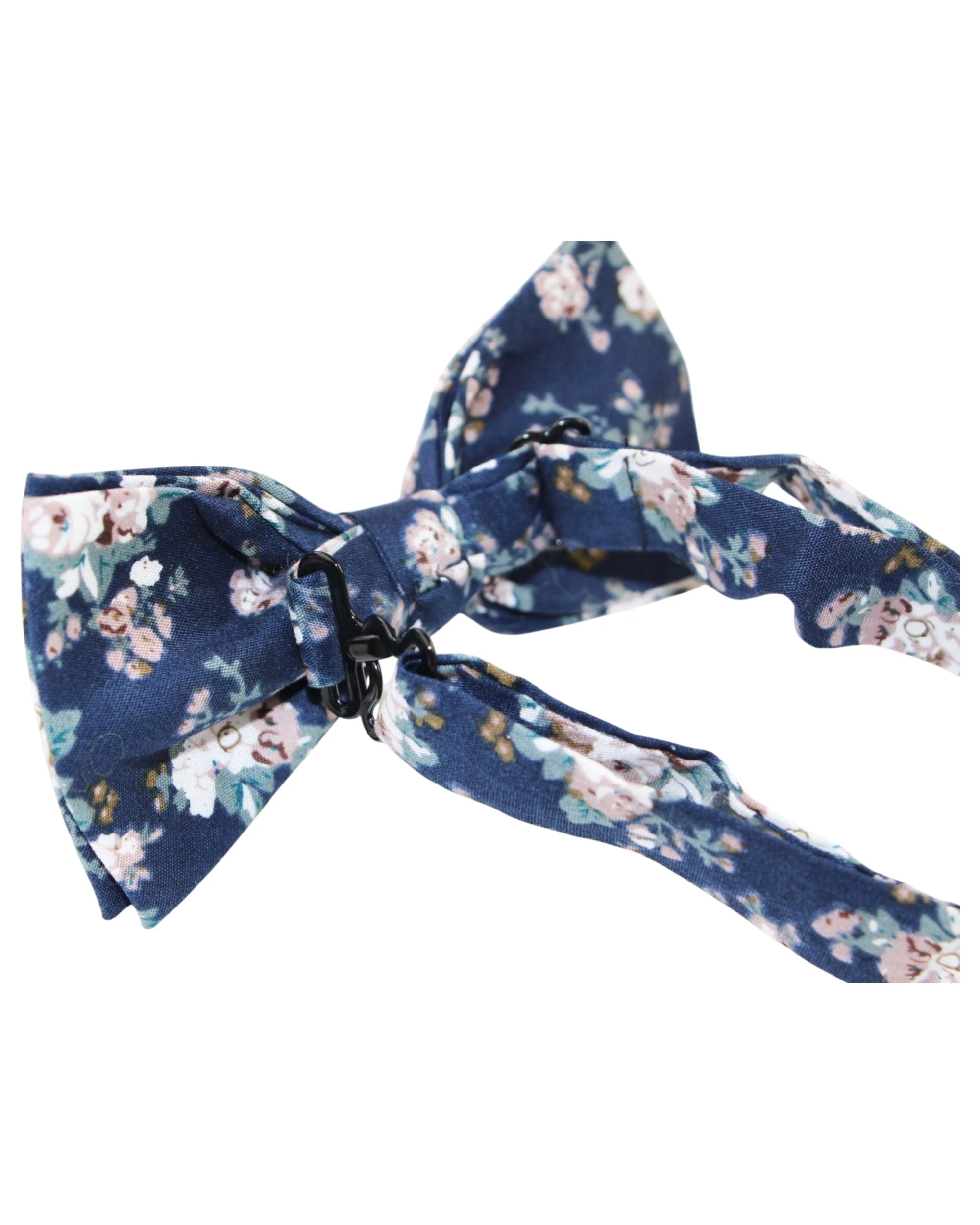 2 Zasel Mens Navy With Cream Flowers Cotton Bow Tie & Pocket Square Set - Multi, 2 of 4