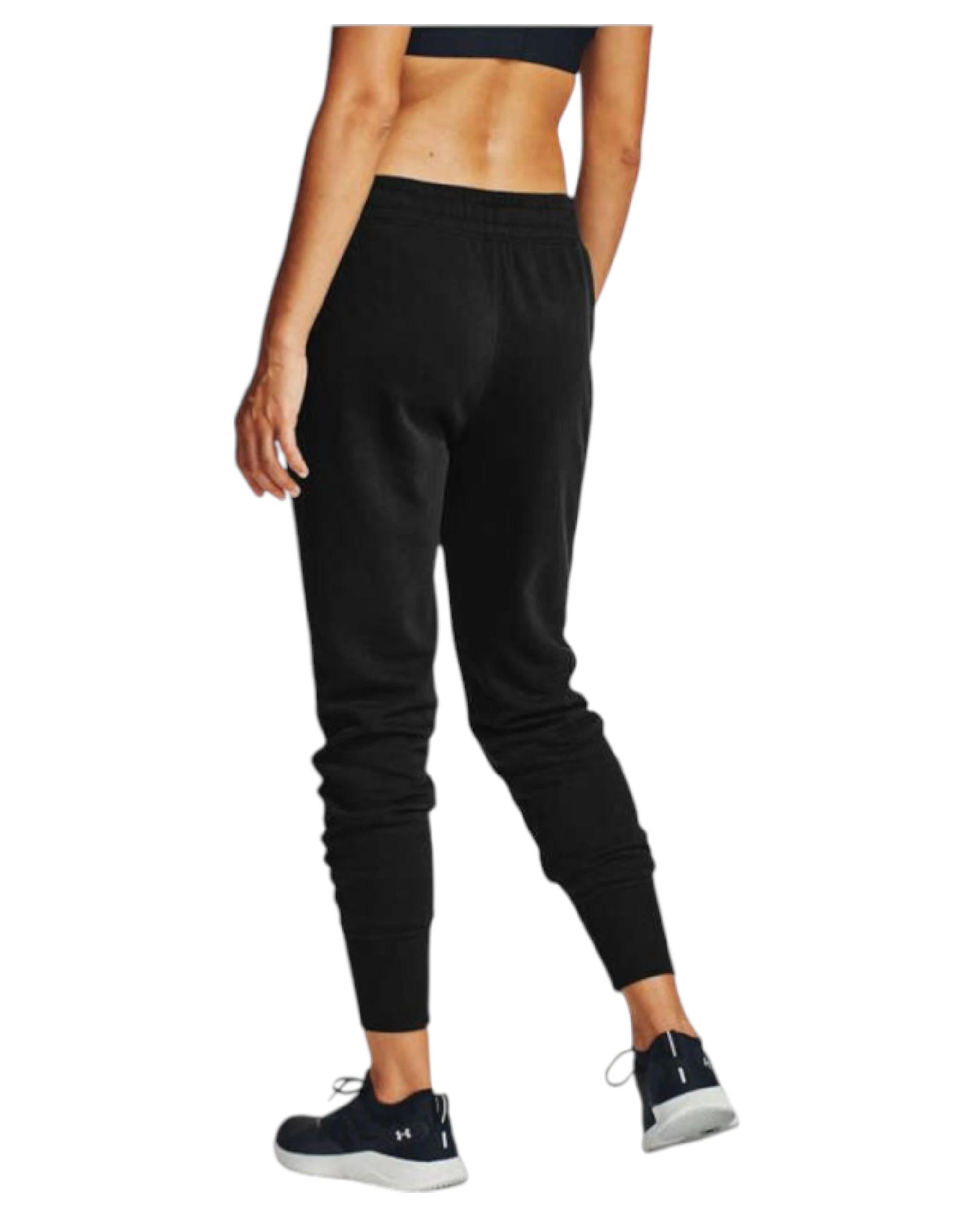 2 Under Armour Womens Black/ White Rival Fleece Joggers Athletic Trackies BLACK/ WHITE, 2 of 5