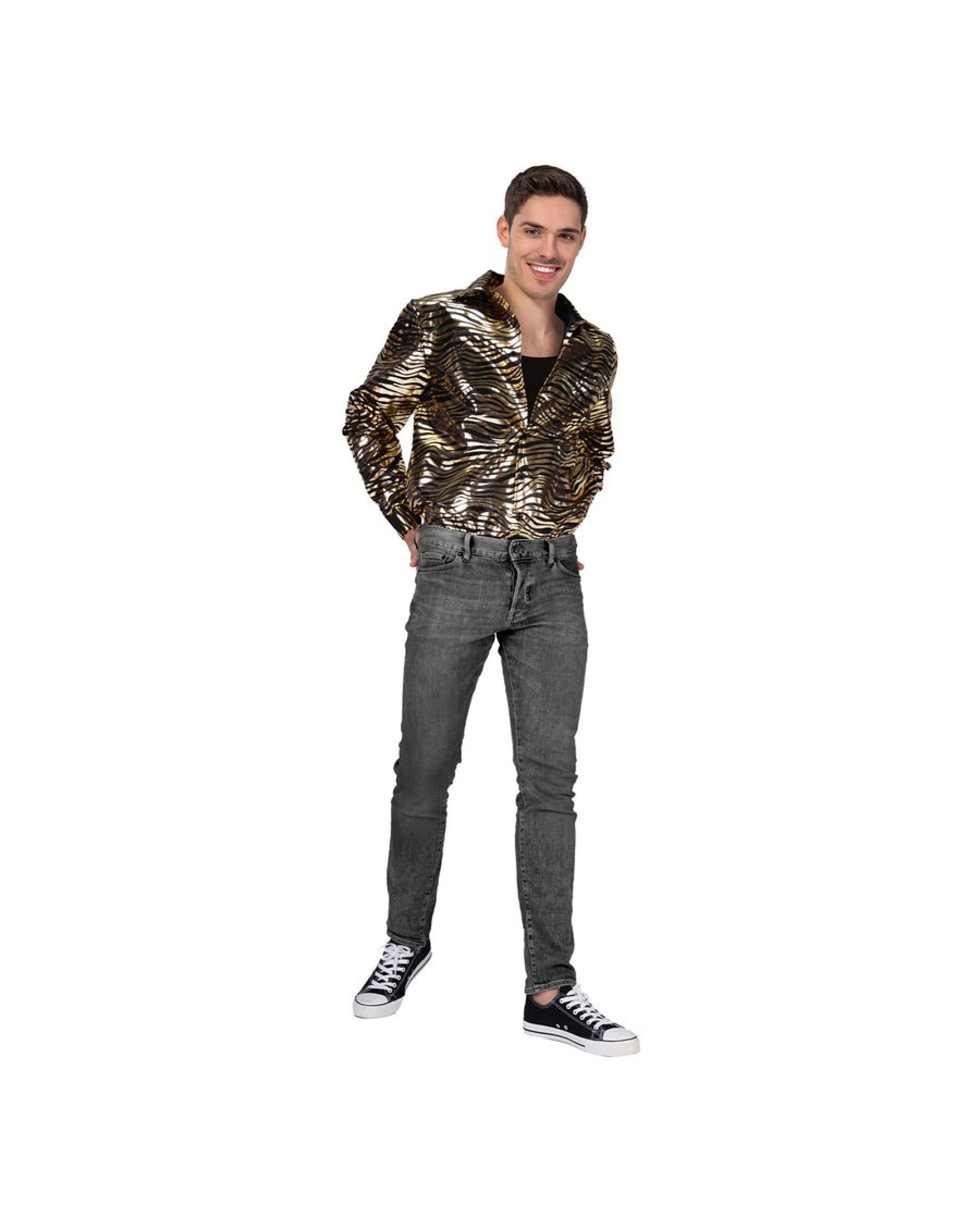 2 BR Costumes Men's Disco Tiger Print Shirt Costume, 2 of 3