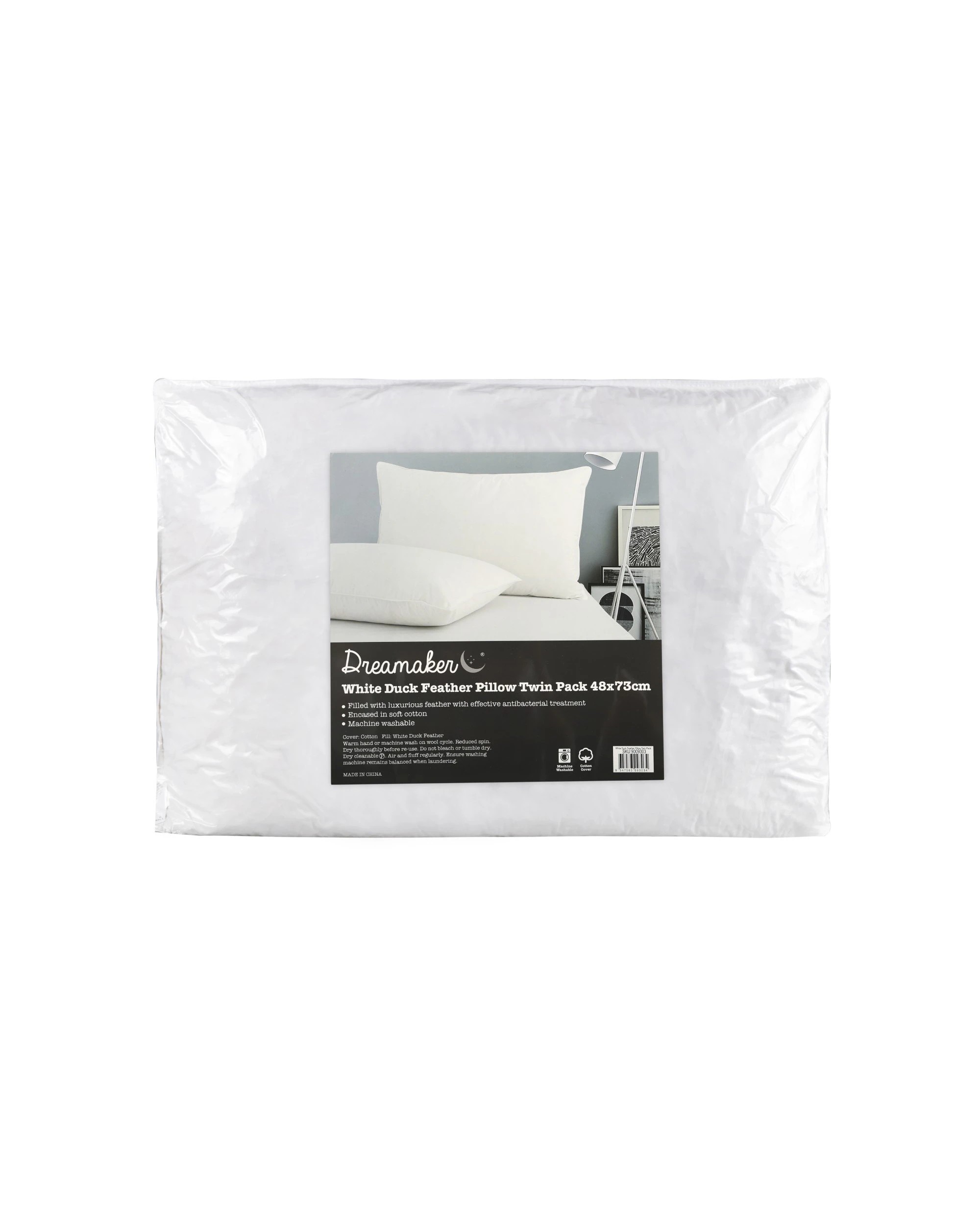 3 Dreamaker White Duck Feather Pillow 48x73cm (2 Pack) - White, 3 of 3
