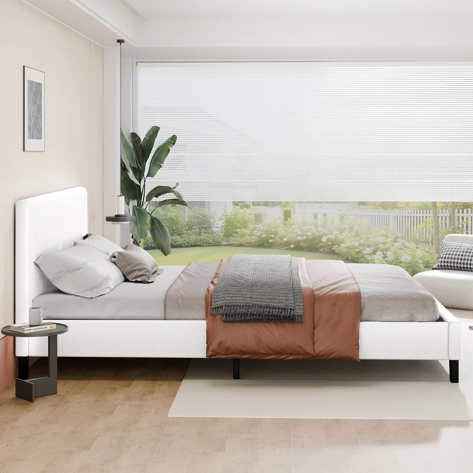 2 Alfordson Bed Frame King Single Mattress Base Wooden Platform Leather - White, 2 of 10