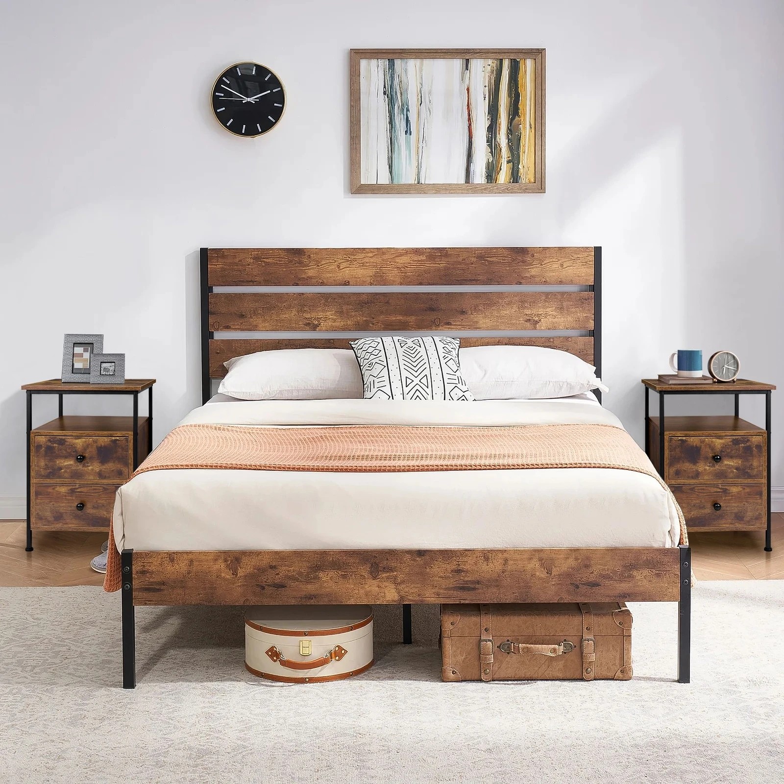 2 Alfordson Bedside Table Retro Wooden Nightstand Vintage Storage Side Cabinet - Brown, 2 of 10