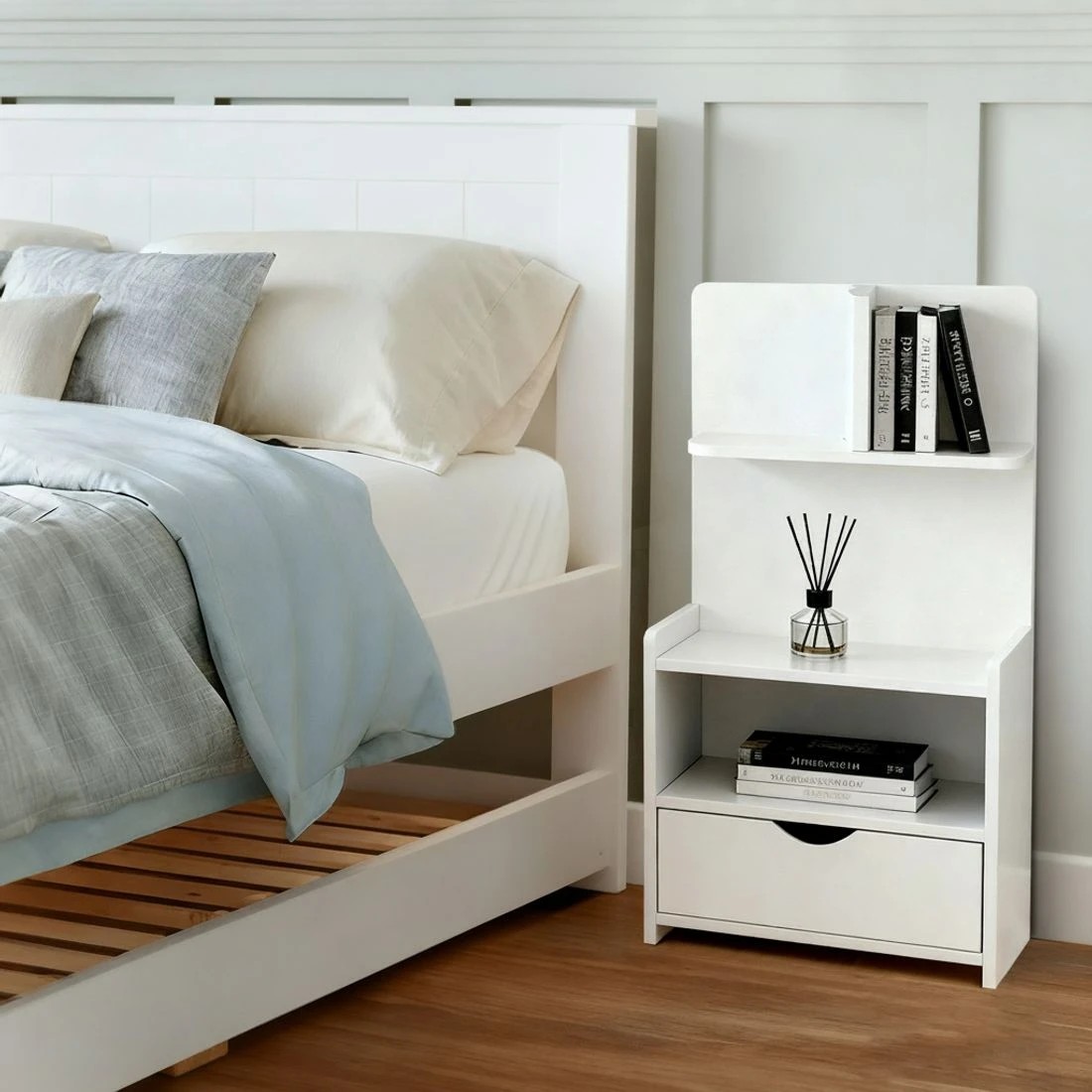 7 Artiss King Single Bed Frame and Bedside Table - White, 7 of 9