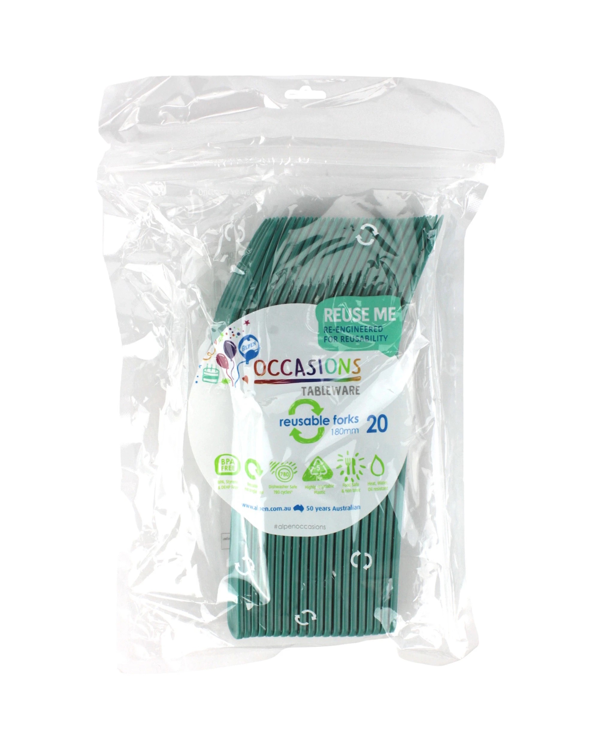 2 Alpen Reusable Plastic Forks Pack of 20 - Green, 2 of 3