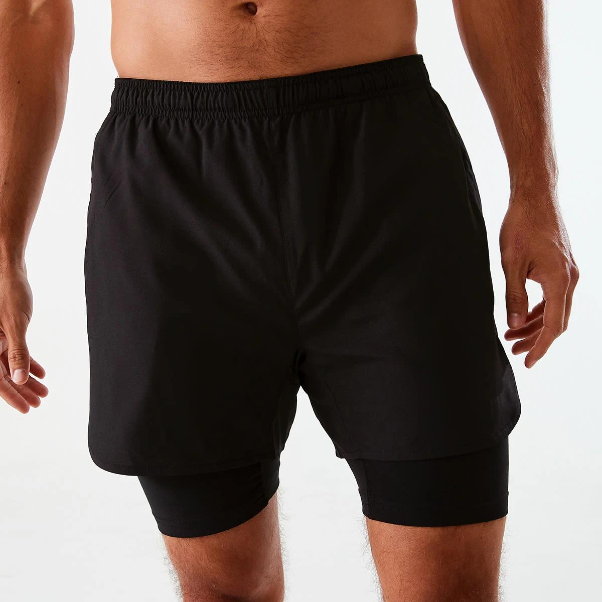 1 Active Mens Dual Layer Shorts BLACK, 1 of 7
