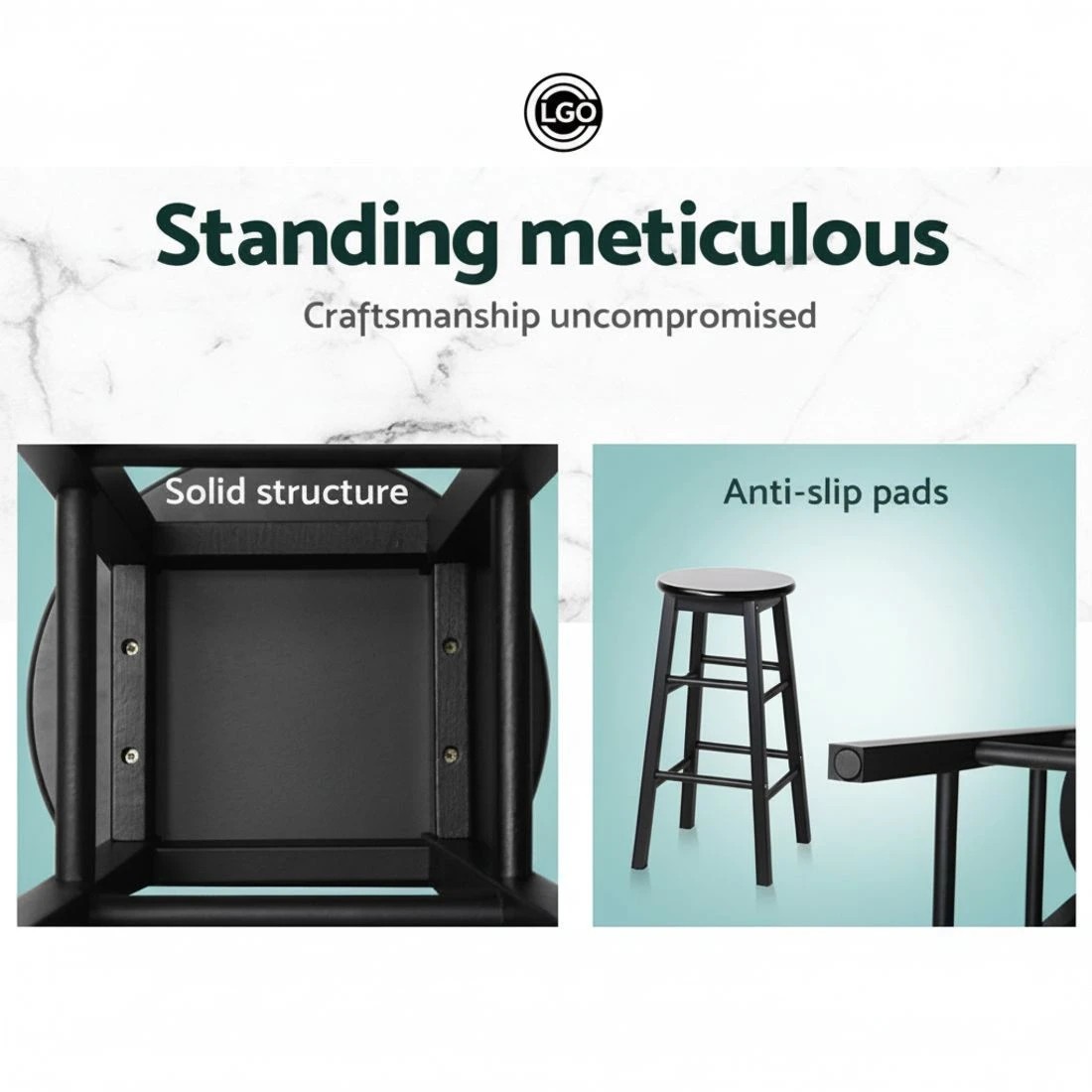 6 Artiss Set of 2 Wooden Bar Stools Round Seat Sturdy Durable Stable Footrest Comfortable Kitchen Counter Chairs - black, 6 of 8