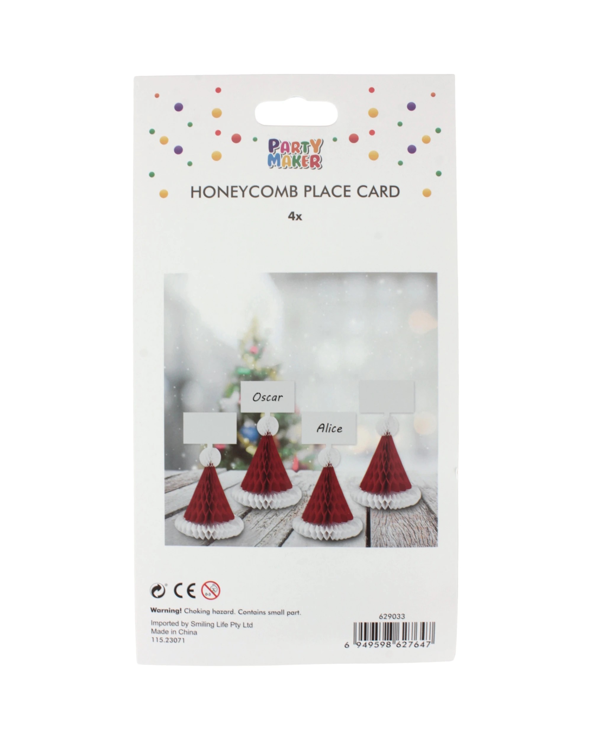 2 Party Maker Santa Hat Honeycomb Place Cards Pack of 4 - Red, 2 of 2
