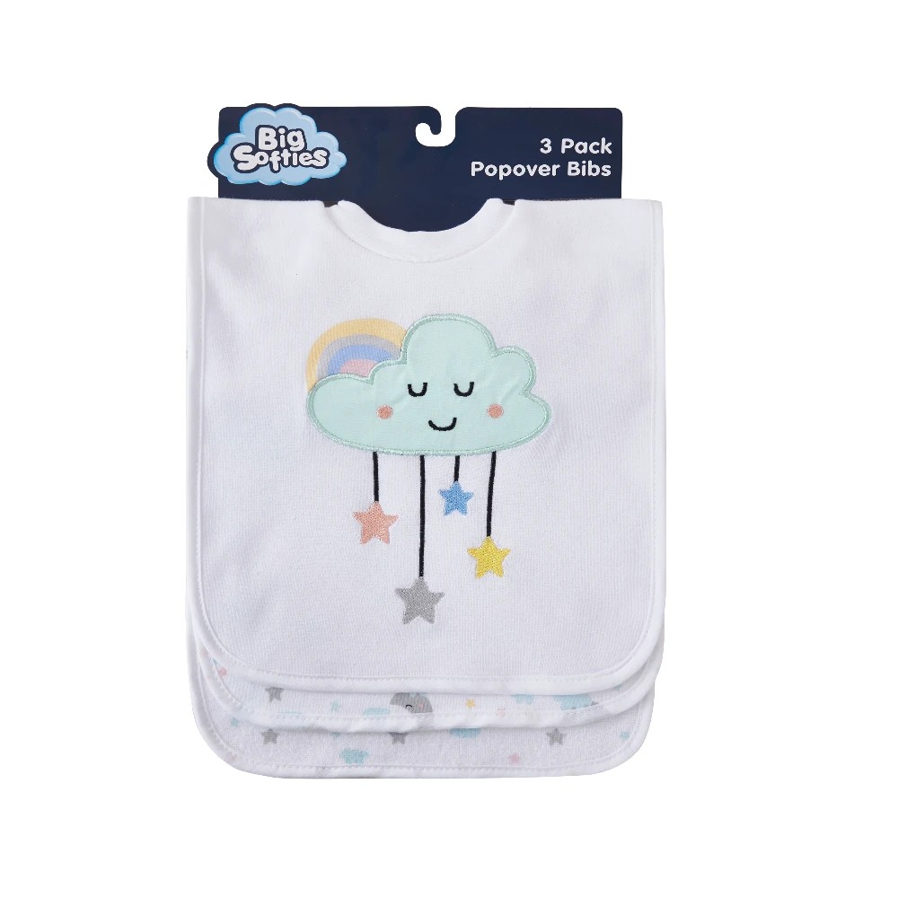 1 Big Softies 3 Pack Popover Bibs, Cloud, 1 of 5