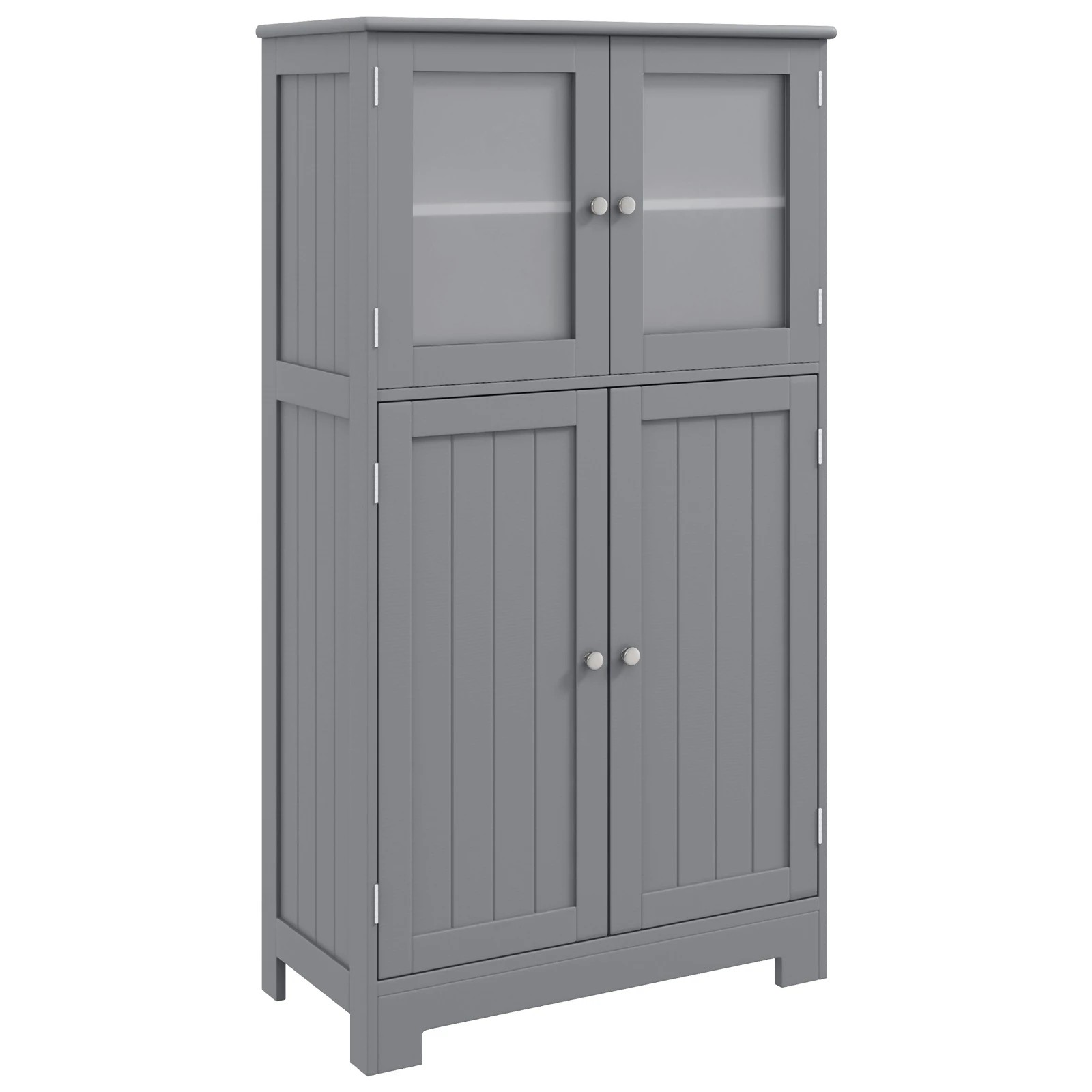 1 Costway Bathroom Cabinet Toilet Storage Cupboard Organizer w/Shelf & 4 Doors - Grey, 1 of 4