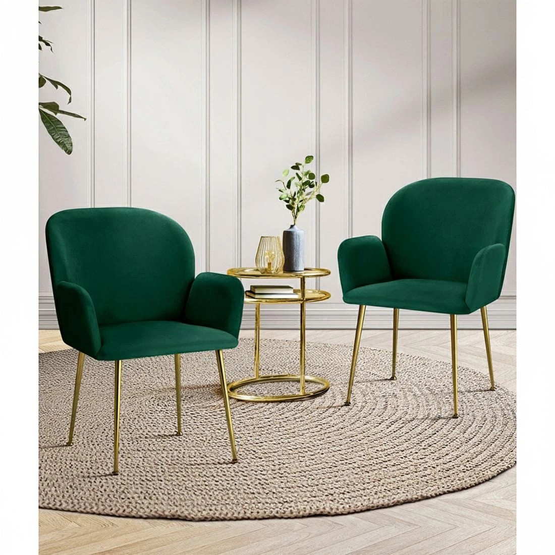 3 Artiss Dining Chairs Set of 2 Velvet Armchair - Green, 3 of 5