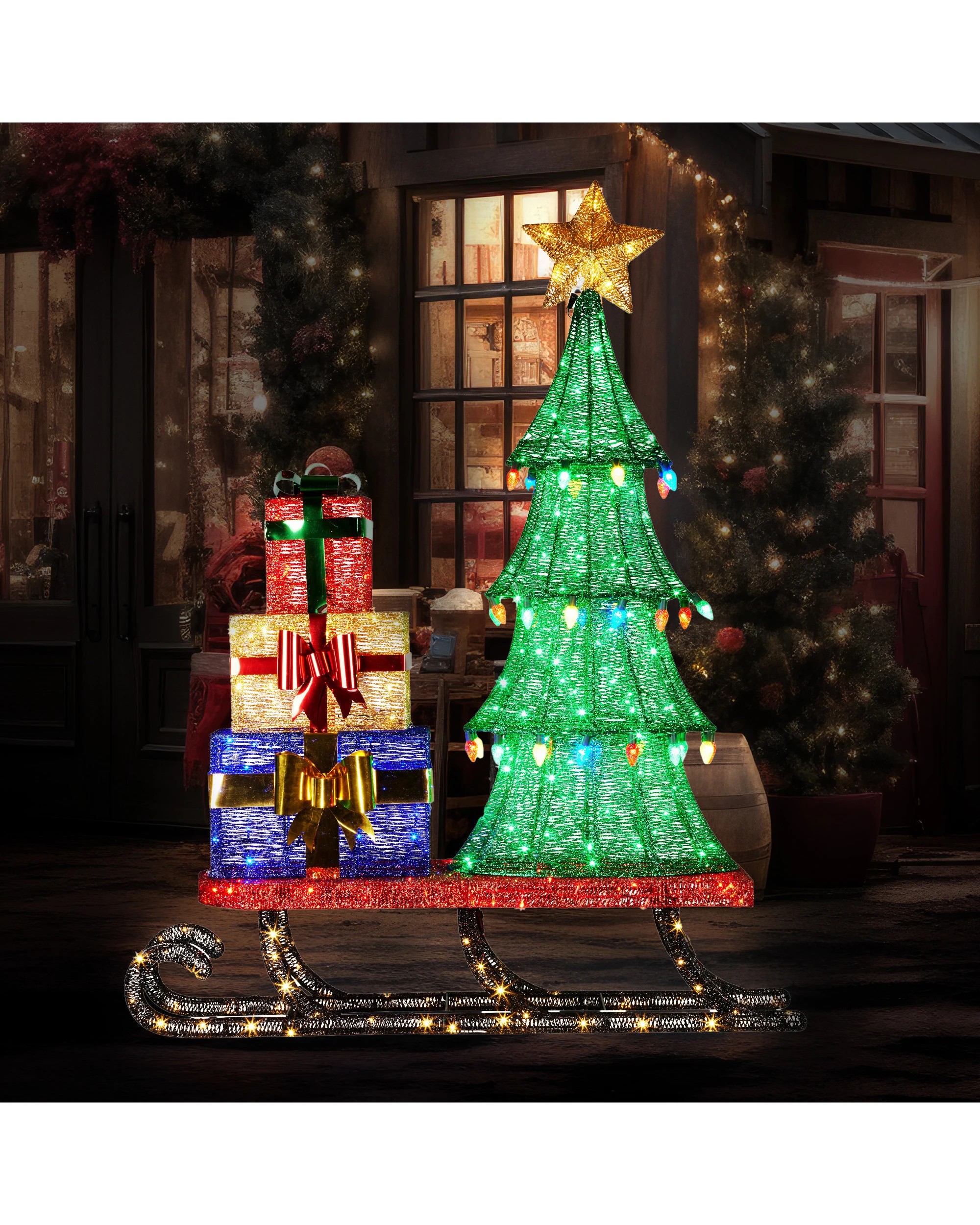 7 Christabelle Christmas Display Sled With Tree And Presents - 183cm, 7 of 8