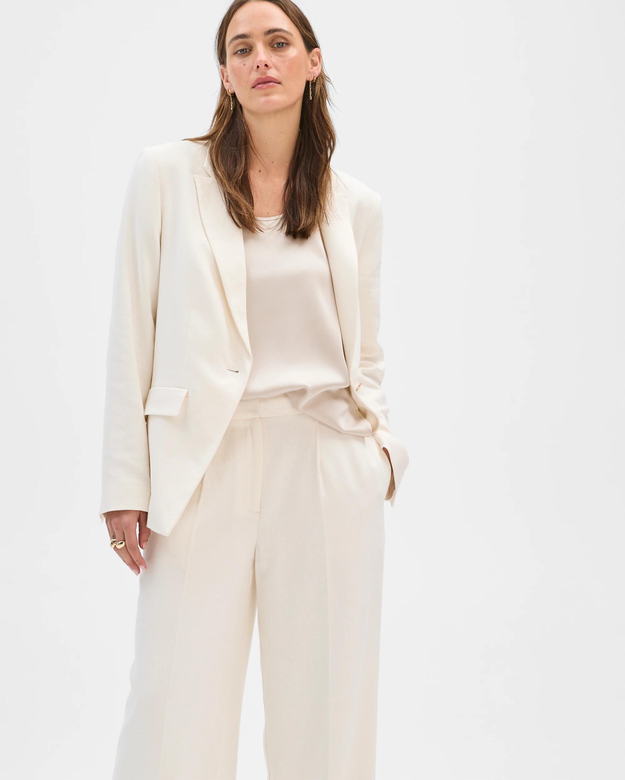 2 Preview European Linen Blend Tailored Wide Leg Pants CLOUD DANCER, 2 of 7