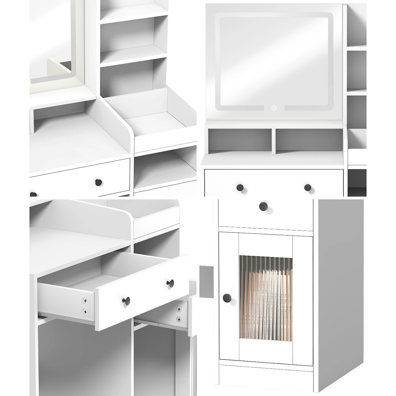 4 Oikiture Dressing Table Stool Set Makeup Mirror Led Light Vanity Desk
 - White, 4 of 9