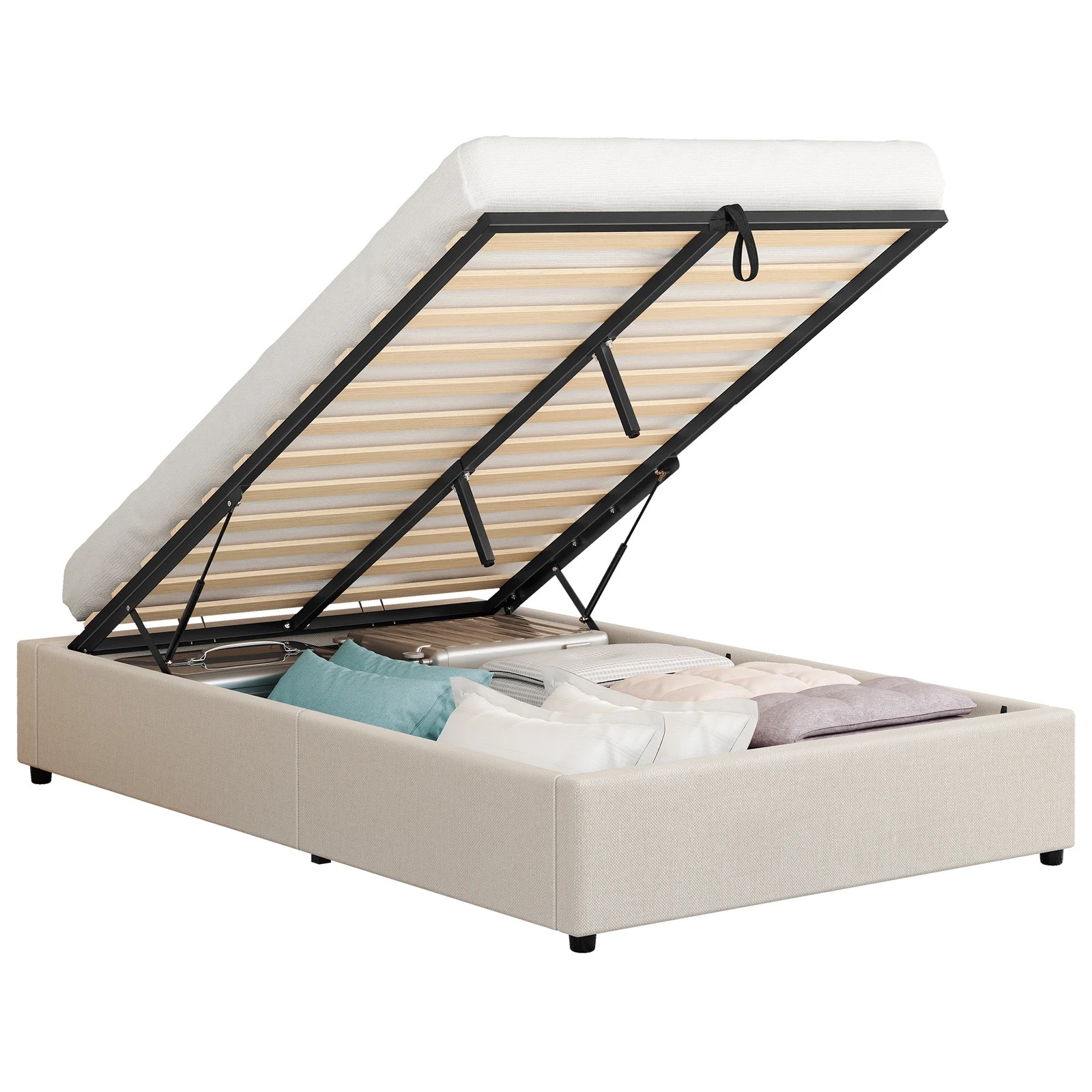 1 Alfordson Bed Frame King Single Gas Lift Storage Mattress Base Barlow - Beige, 1 of 9