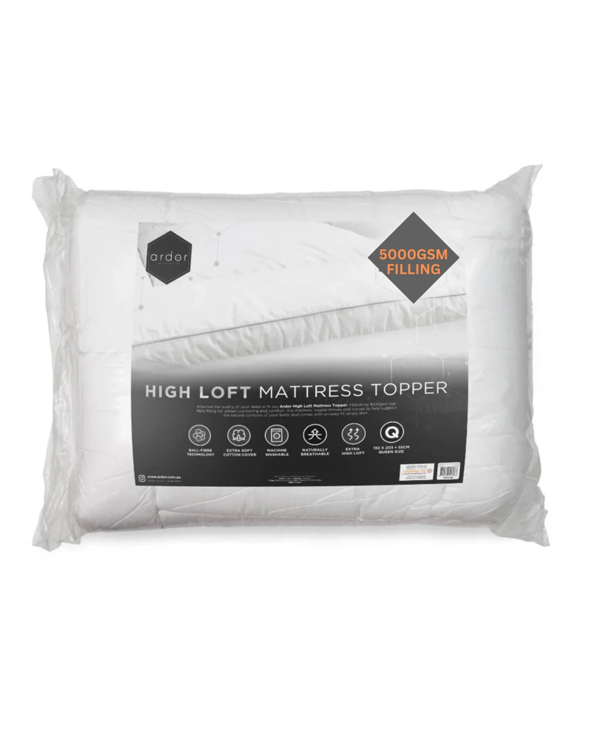 1 Ardor Double 5000GSM Ball Fibre Mega Loft Mattress Topper - White, 1 of 4