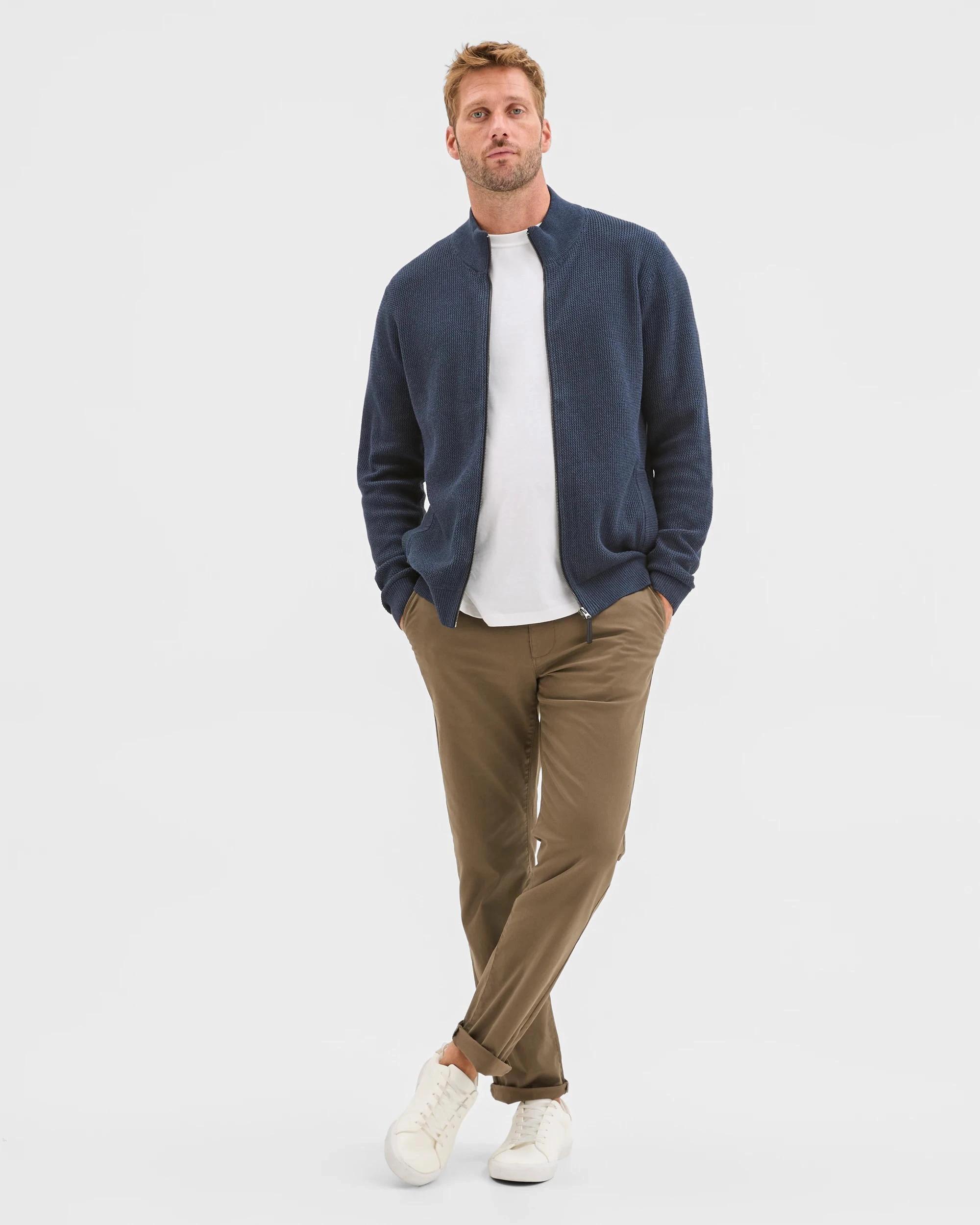 1 Target Man Australian Cotton Zip Through Knit Jumper NAVY, 1 of 6