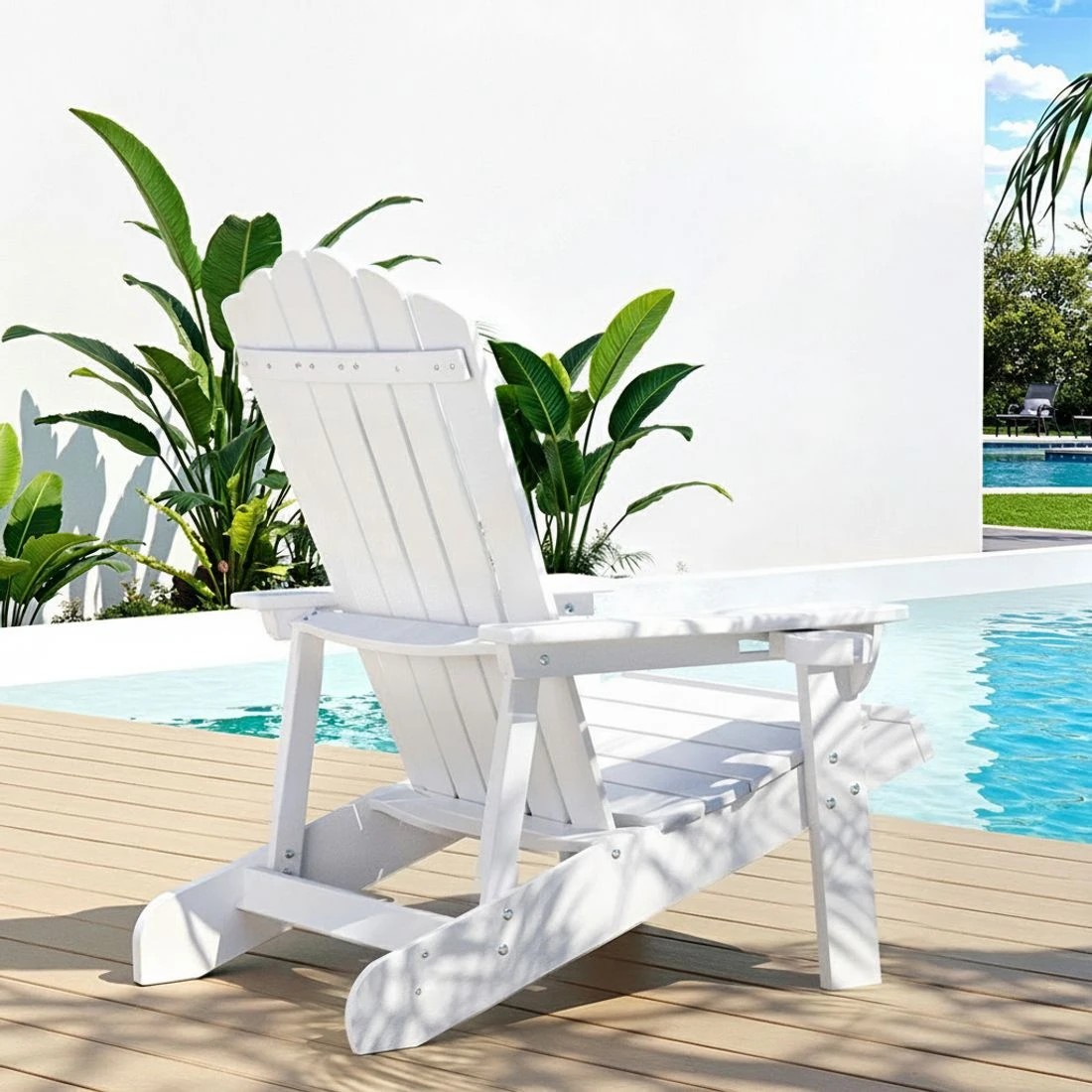 5 Gardeon Outdoor Chairs HDPE Adirondack Beach Chair Sun Lounge Patio Furniture - White, 5 of 6