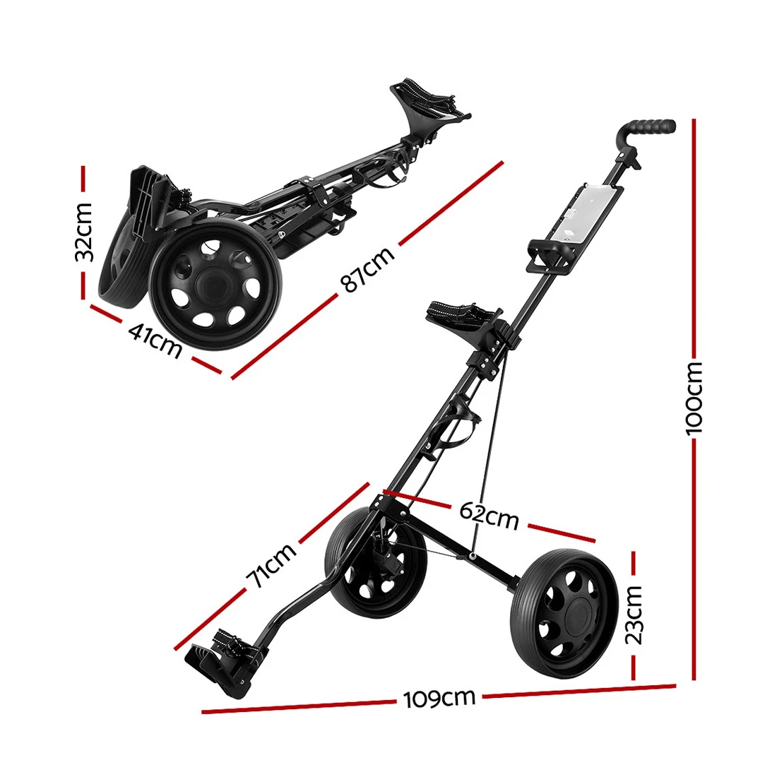 2 Everfit Golf Buggy Quick Folding Trolley Golf Cart Trolley 2 Wheels Cup Holder - Black, 2 of 2