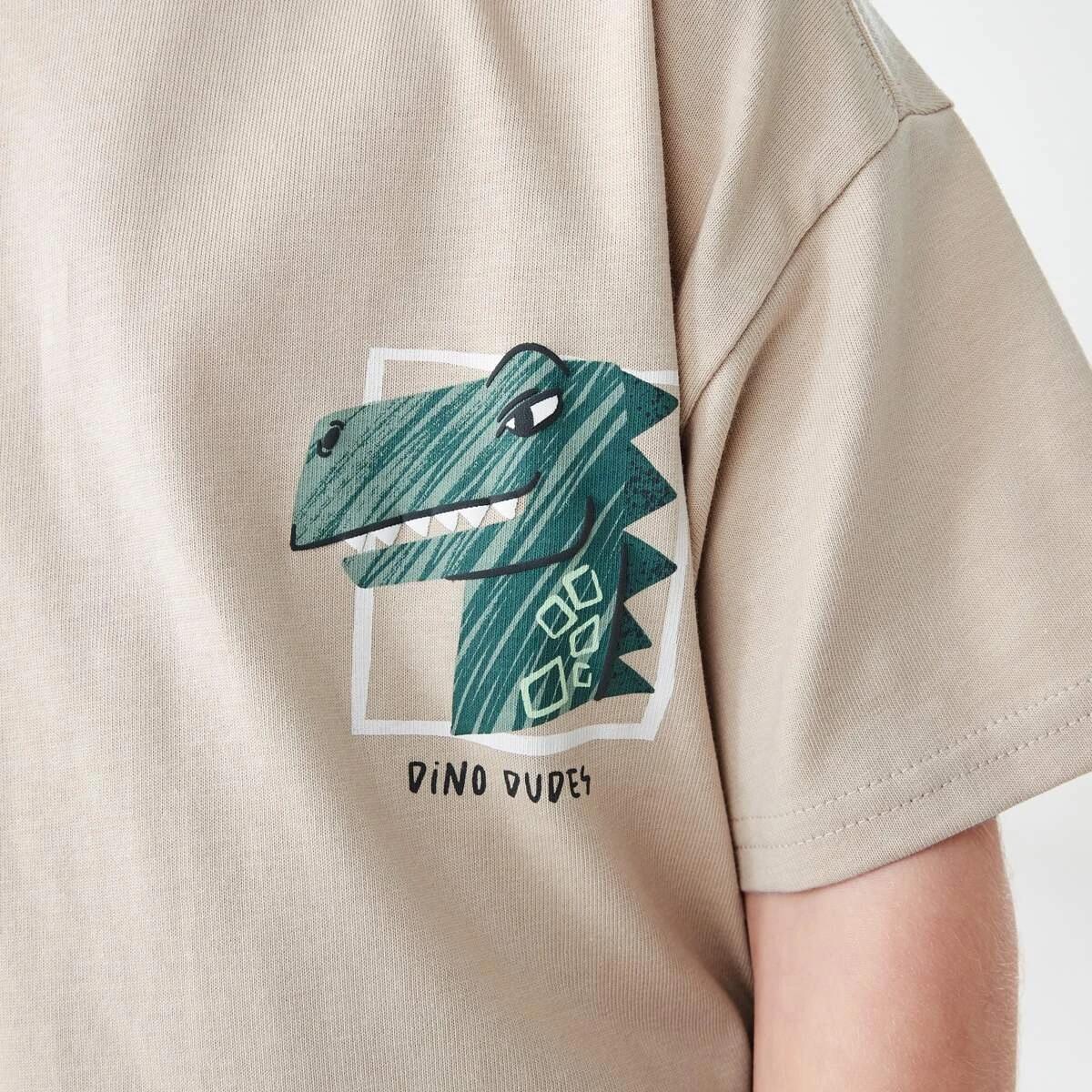 4 Short Sleeve Oversized Print T-shirt DINO DUDES NATURAL ECRU, 4 of 7