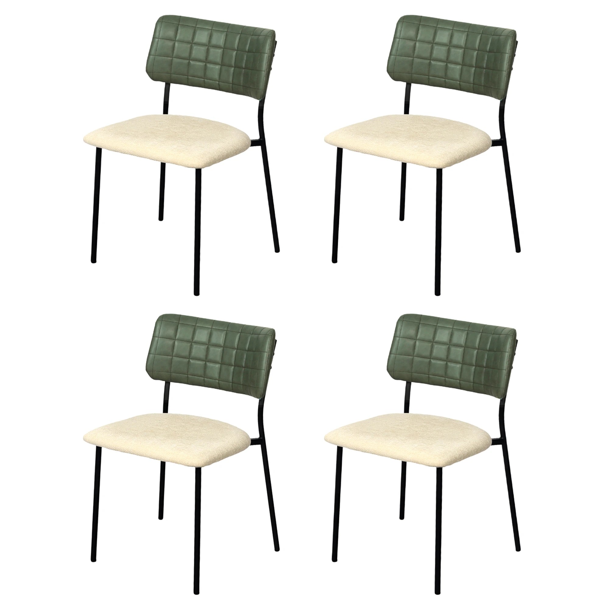 1 Levede 4x PU Backrest Dining Chairs Set Industrial Fabric Padded Seats - Green, 1 of 8