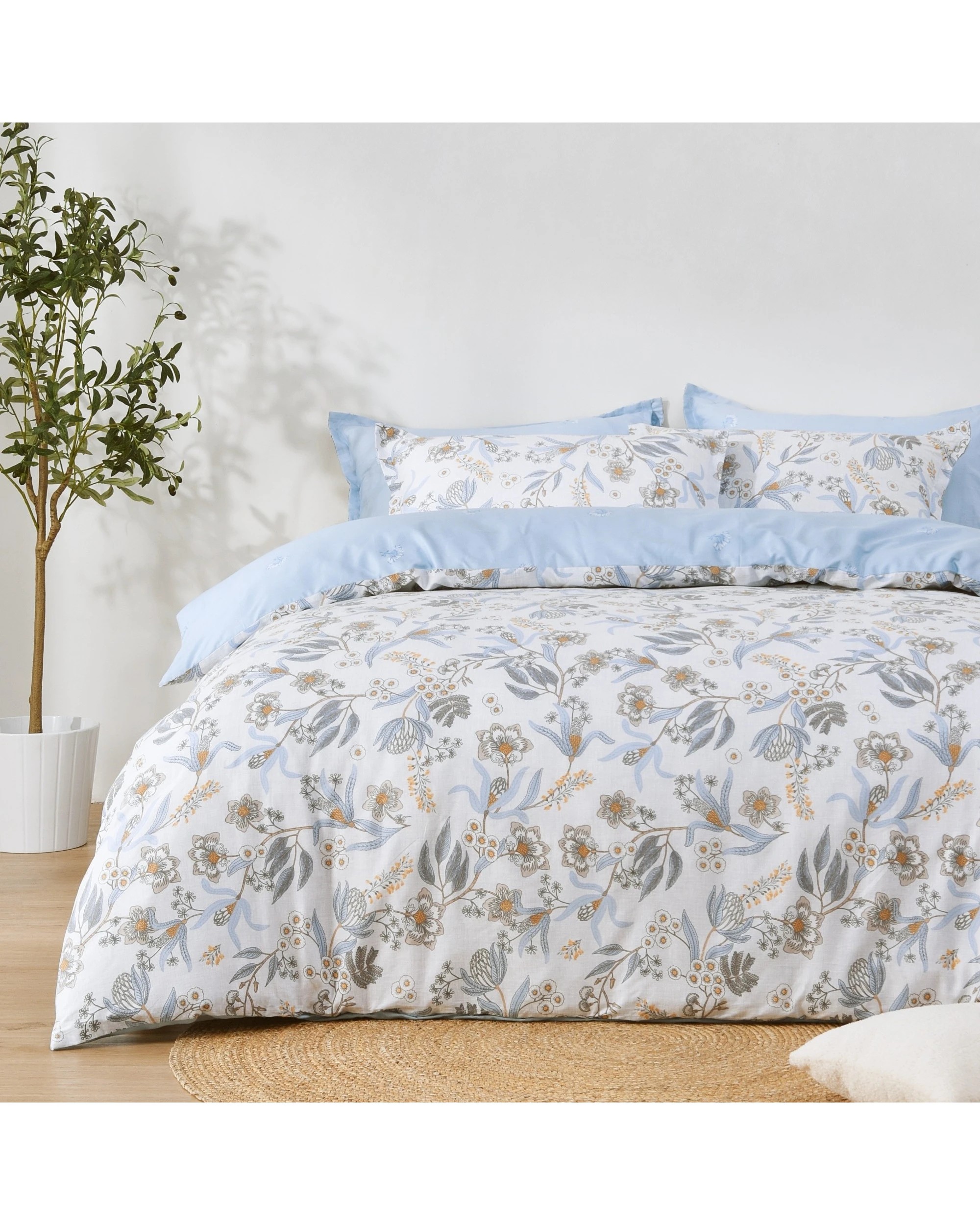 1 Dreamaker Calandra 100% Cotton Reversible Quilt Cover Set - Single Bed - Blue, 1 of 6