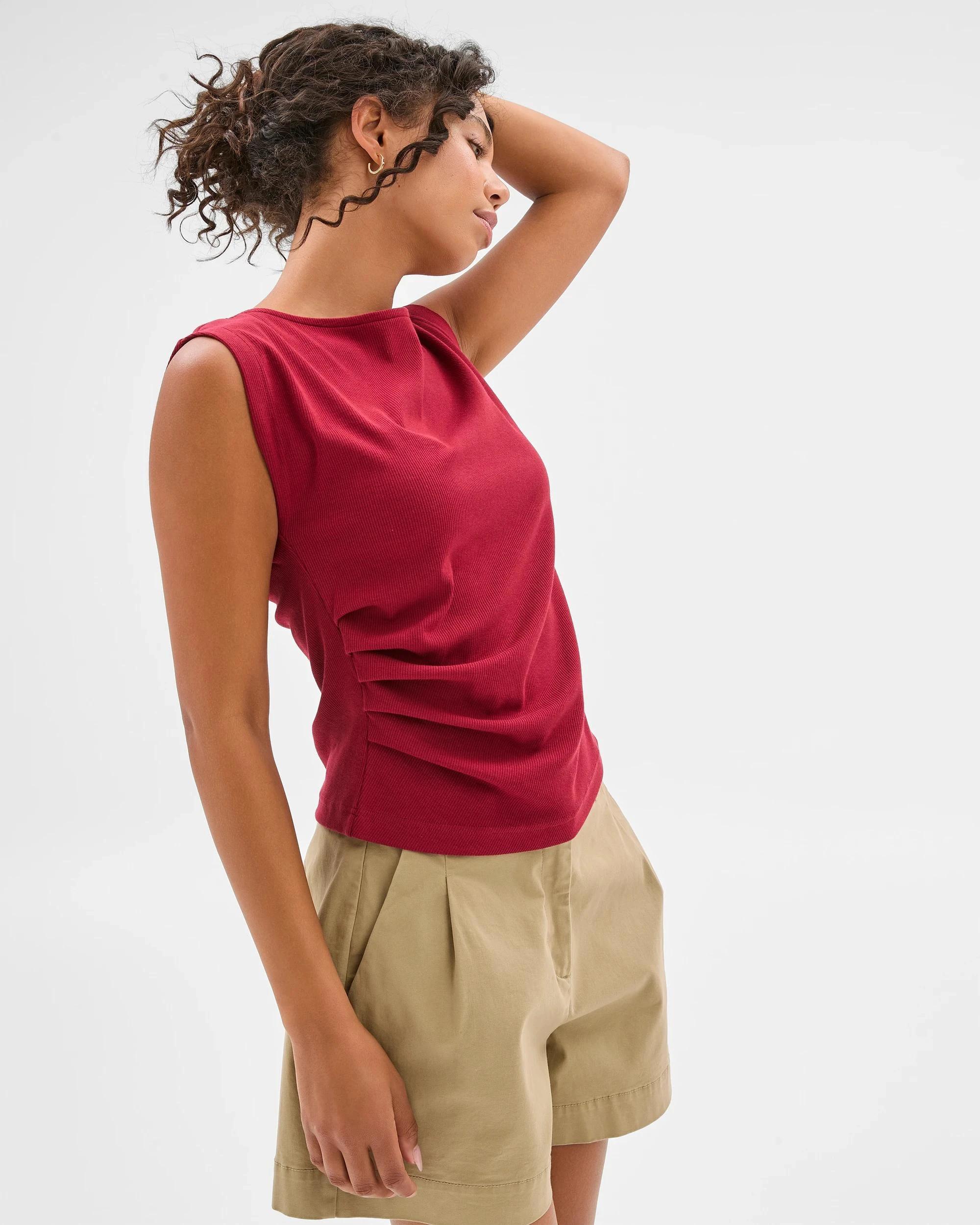 8 Target Ribbed Boat Neck Gathered Side Top INDIGO, 8 of 10