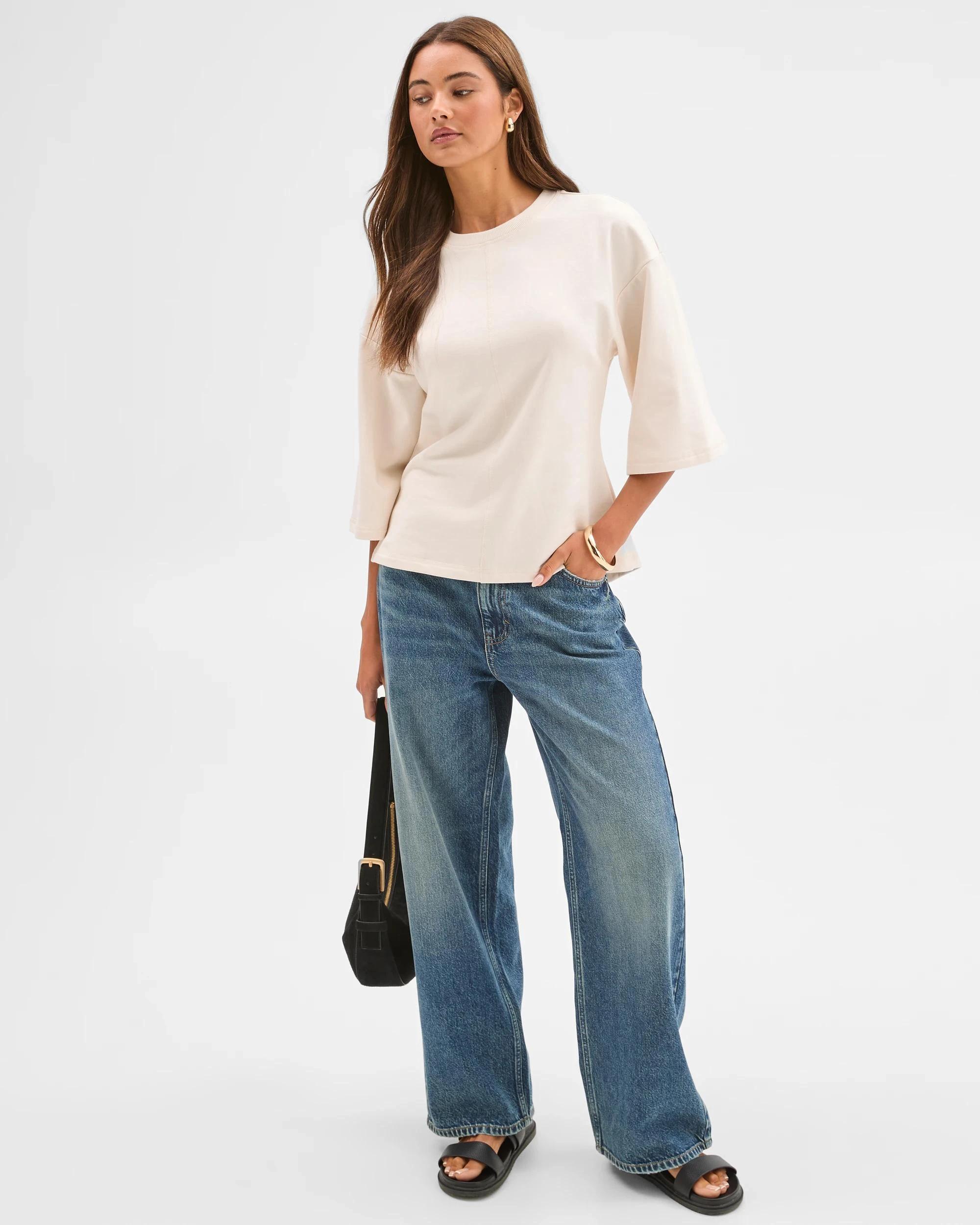 1 Lily Loves Australian Cotton Cinch Waist T-Shirt VANILLA, 1 of 6
