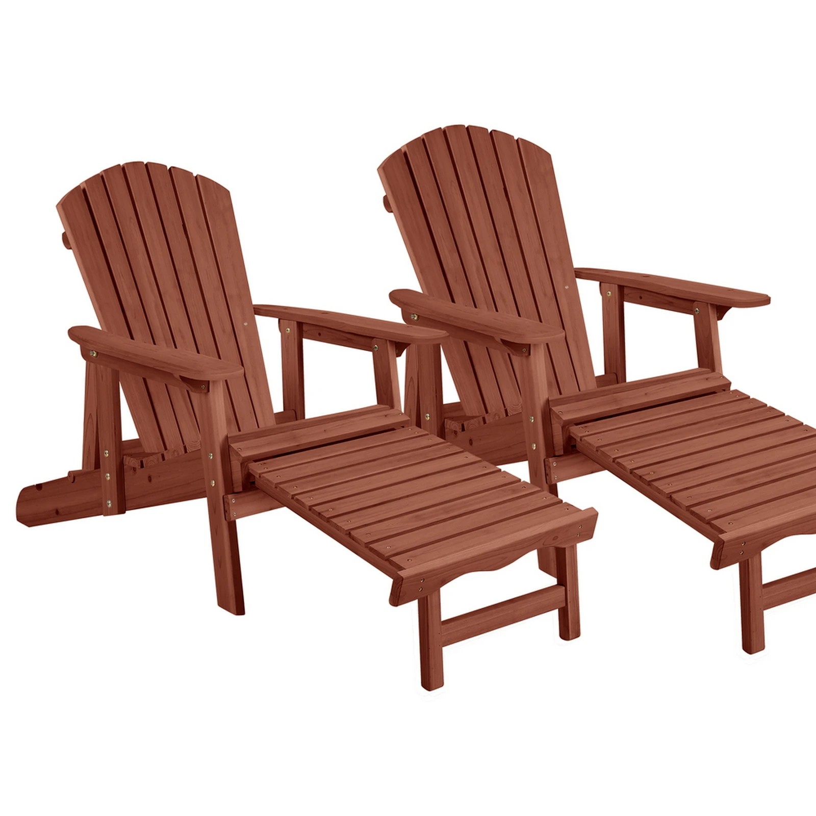 1 Alfordson 2x Outdoor Chairs Wooden Adirondack w/ Ottoman Patio Beach Garden - Brown, 1 of 10