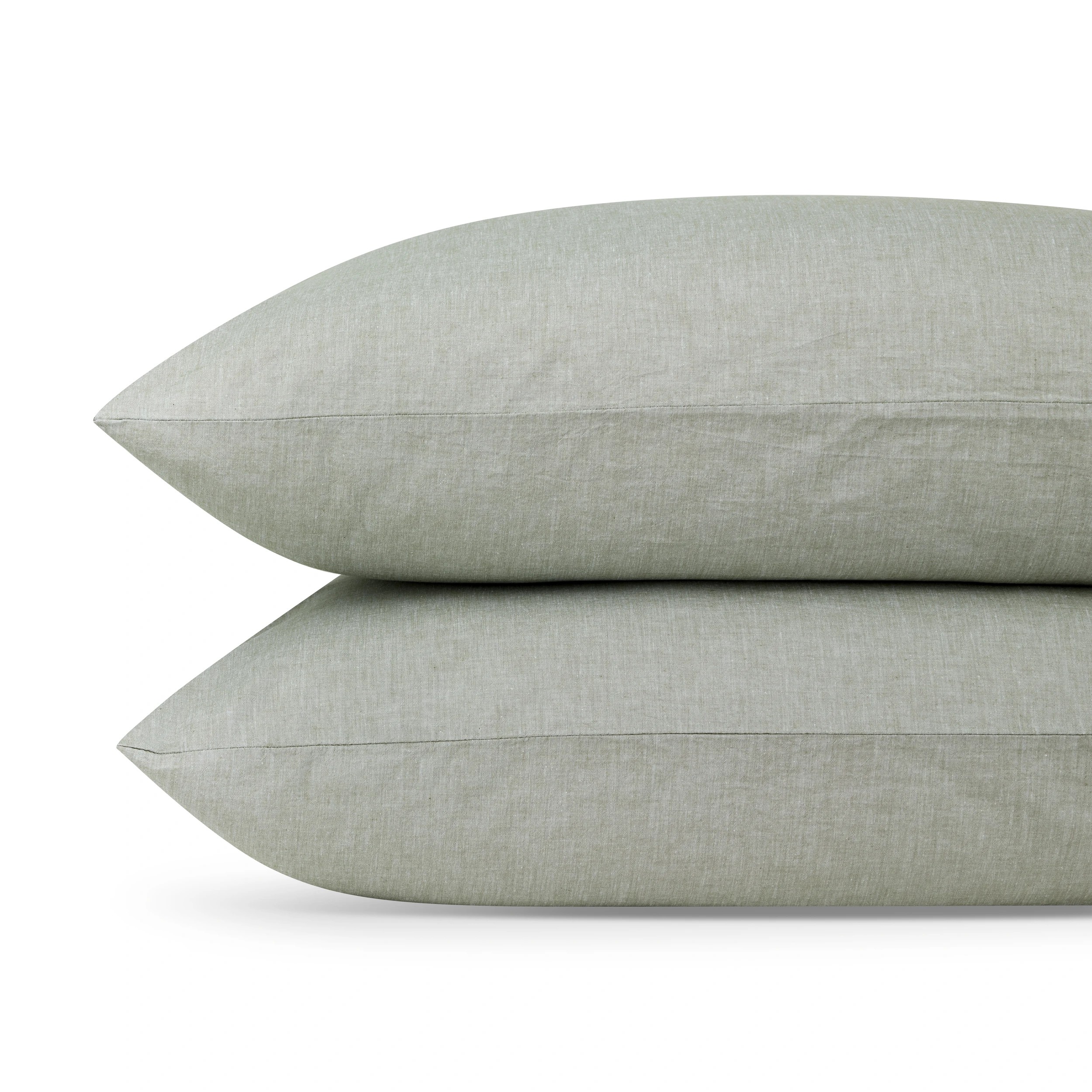 2 Stonewashed Chambray Cotton Sheet Set - Double Bed, Sage, 2 of 7