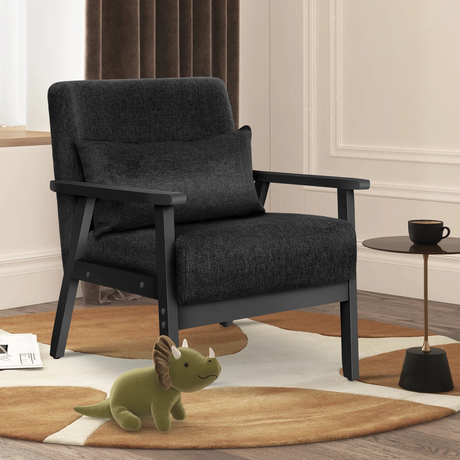 5 Alfordson Armchair Lounge Chair Accent Chair Cushion Sofa Couch Fabric - Black, 5 of 9