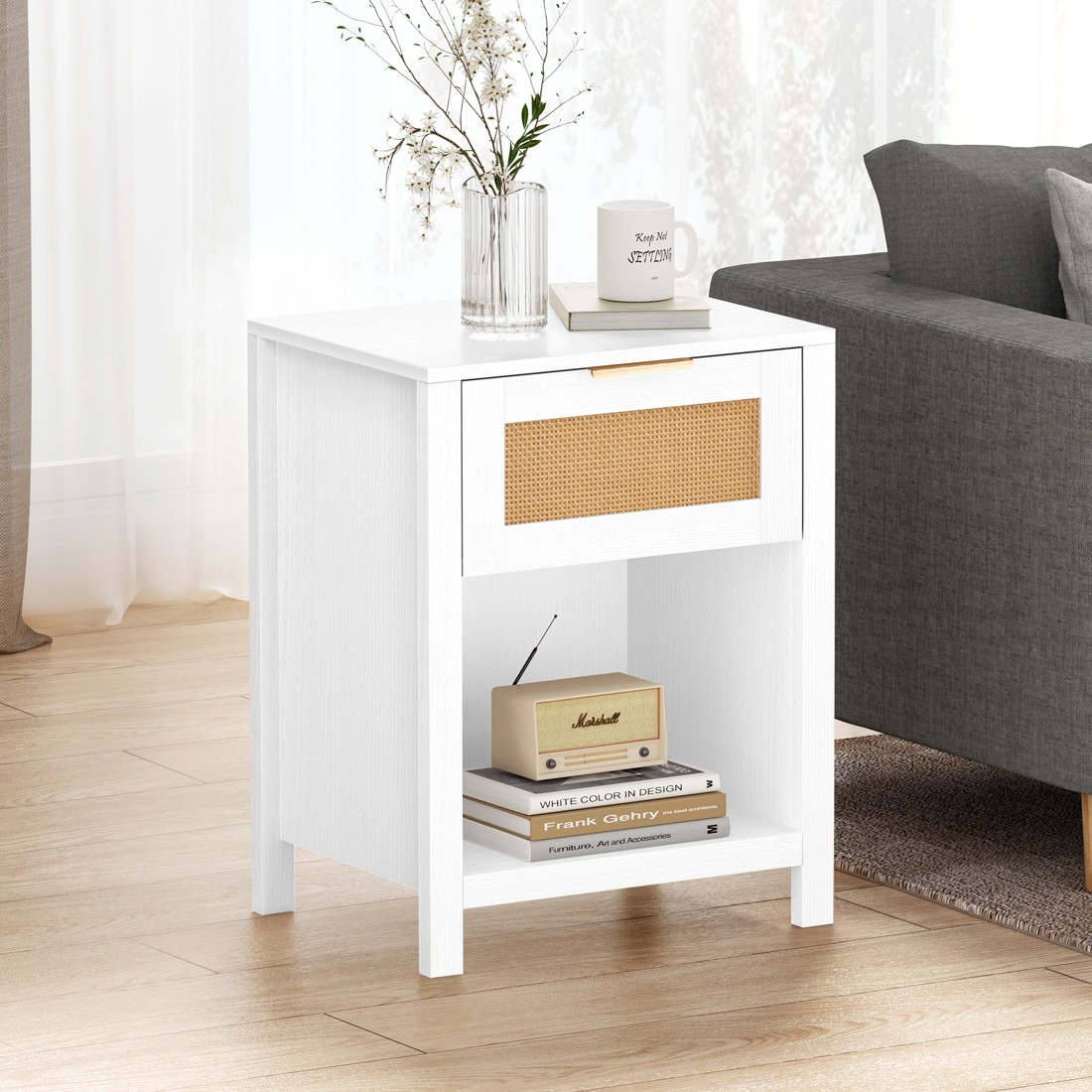 4 Alfordson Bedside Table Nightstand Side End 1 Drawer Storage Shelf - White, 4 of 10