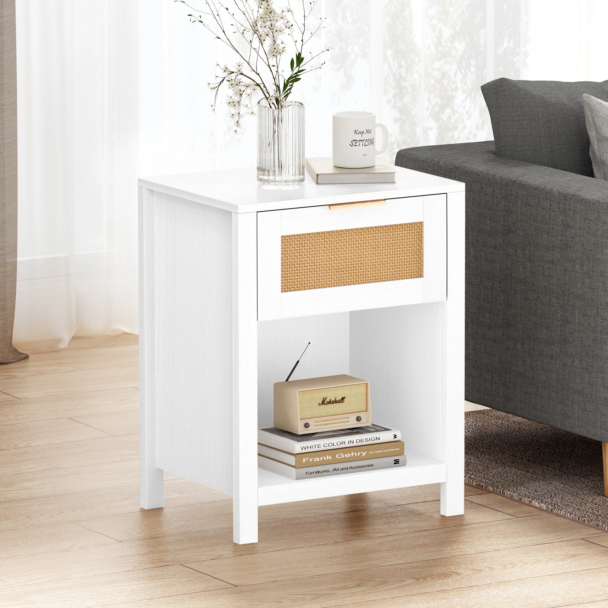 4 Alfordson Bedside Table Nightstand Side End 1 Drawer Storage Shelf - White, 4 of 10