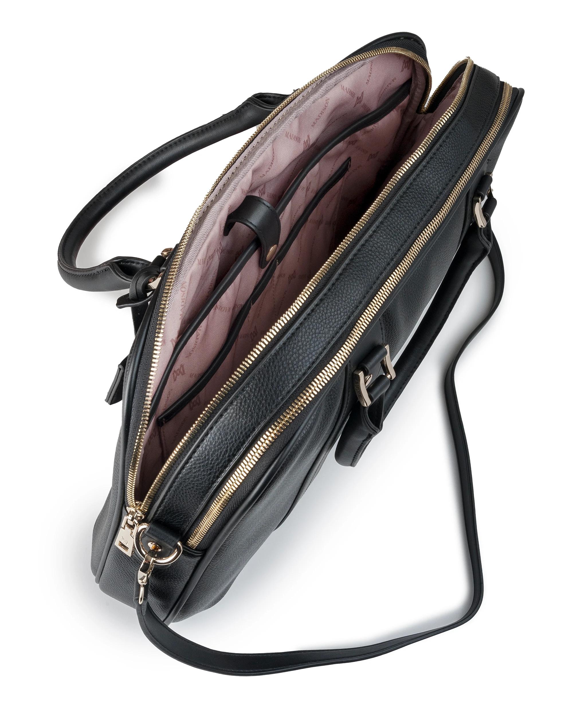 7 Madison Accessories Trudi Double Zip Top Laptop Work Bag BLACK, 7 of 7