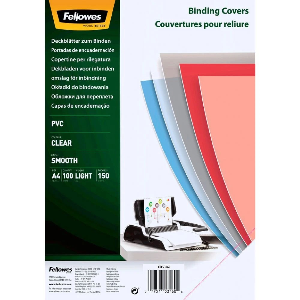 1 Fellowes Binding Covers A4 150 Microns Clear 100 Pack, 1 of 2