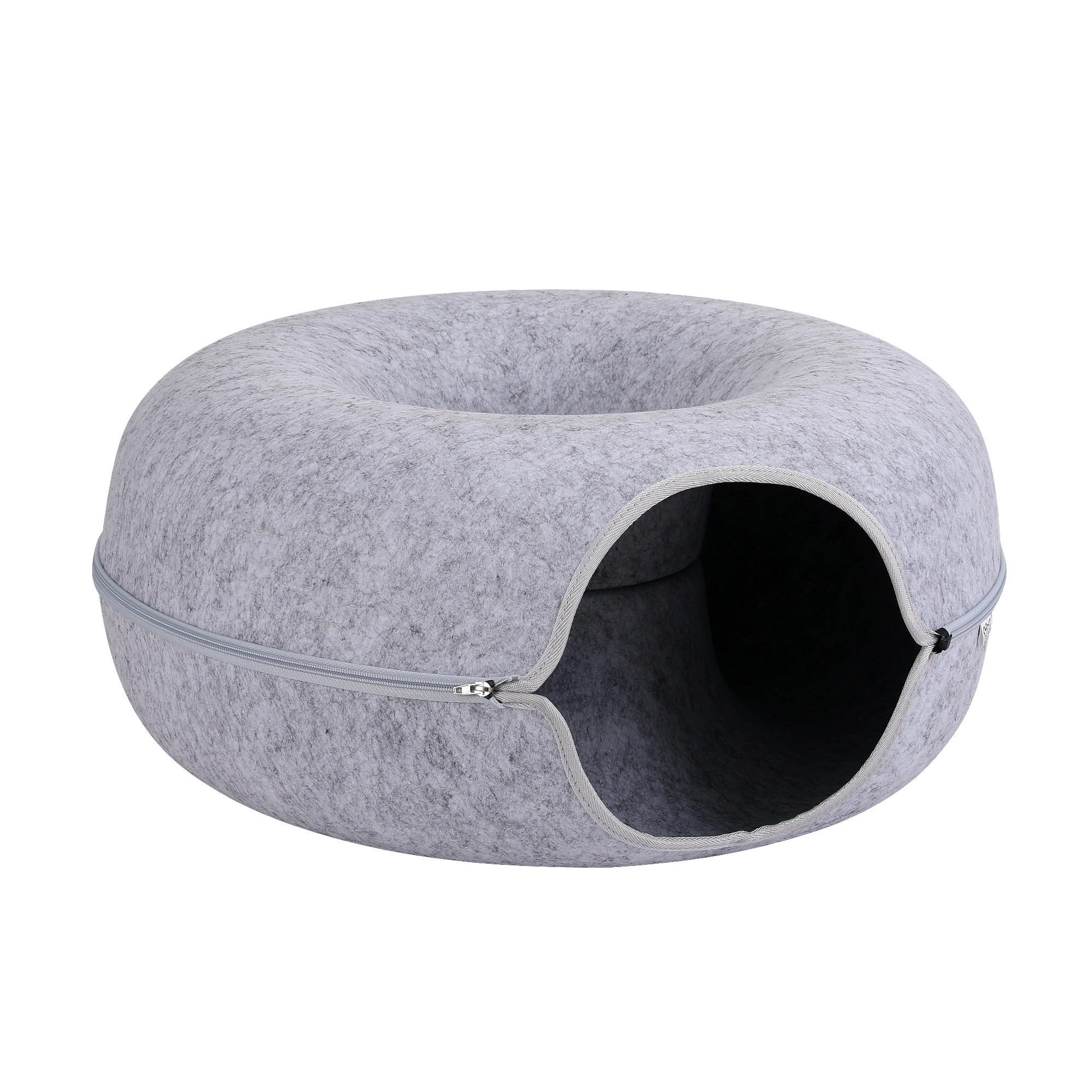 1 i.Pet Cat Bed with Cat Tunnel 60x28CM Donut Bed Felt Cave Hideaway Detachable - Grey, 1 of 8